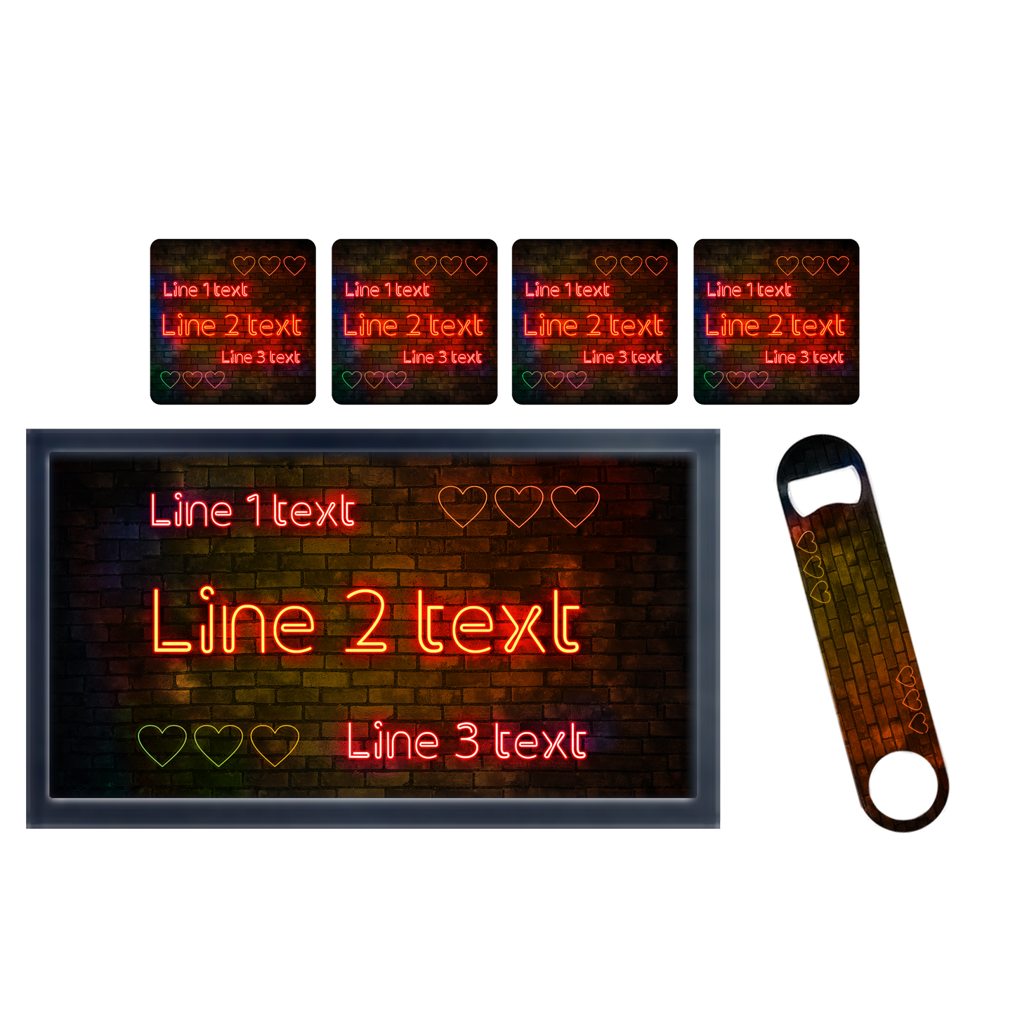 Personalised Neon Hearts Bar Set - shopquality4u