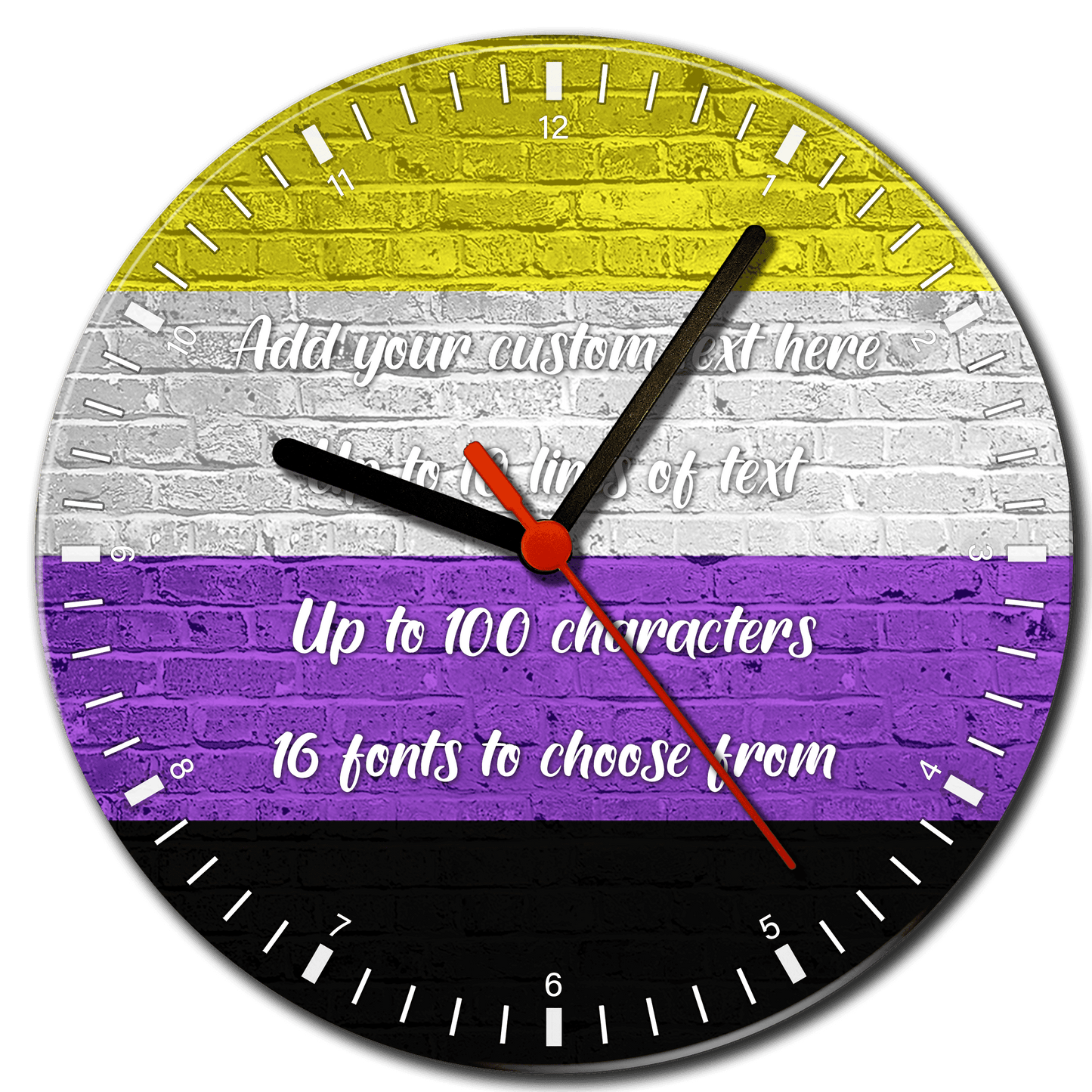 Non-Binary Pride Flag Glass Clock - shopquality4u