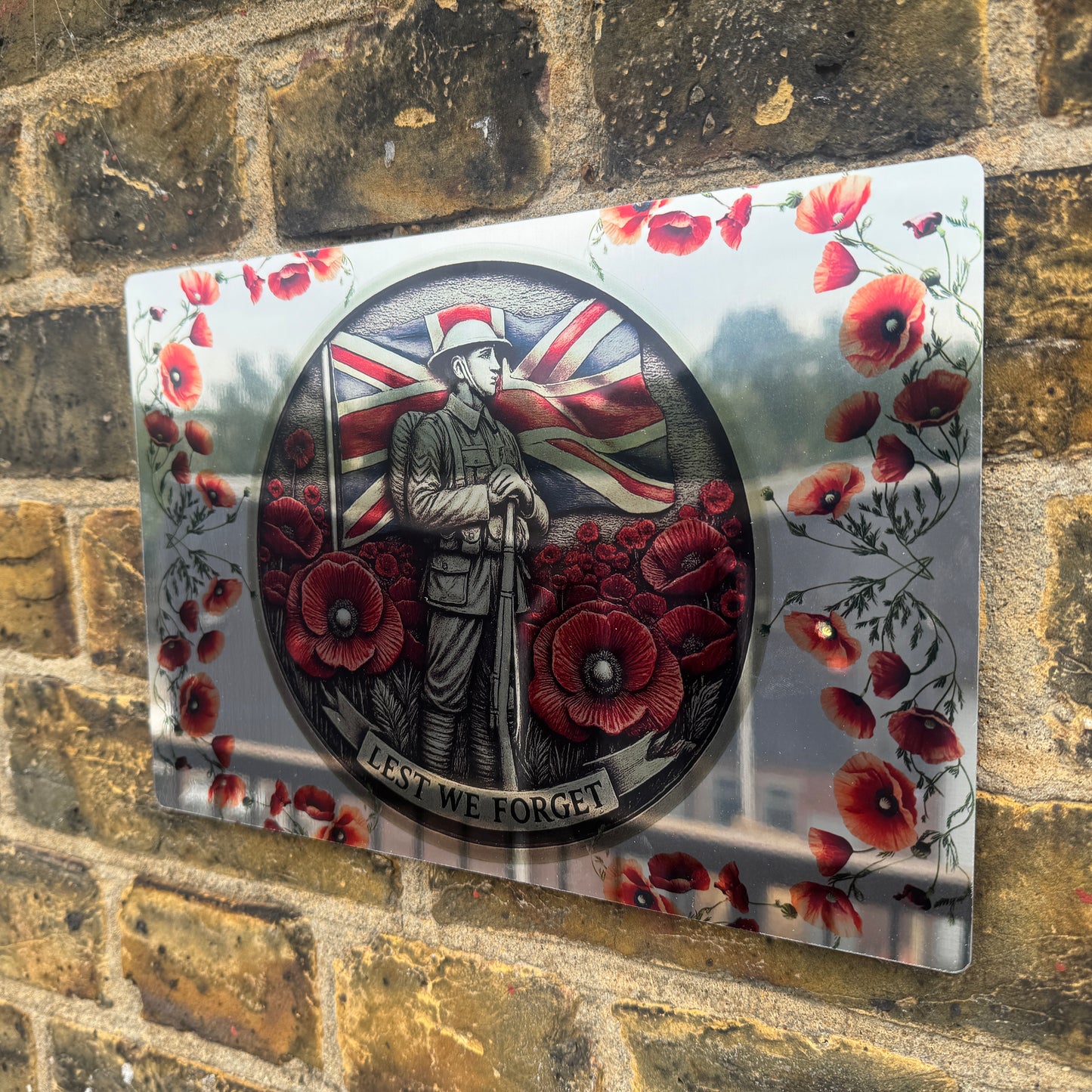 Tiere des Krieges – „Lest we Forget“ Metallspiegelschild