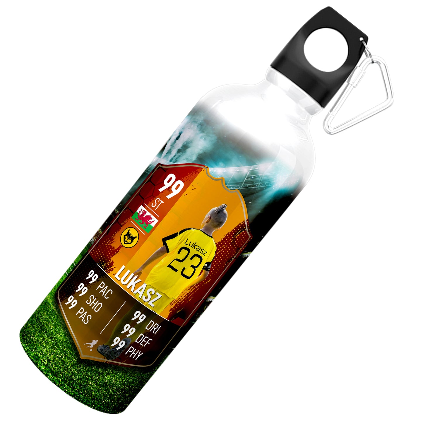 Orange Stripe Aluminium Football Stats Water Bottle - shopquality4u