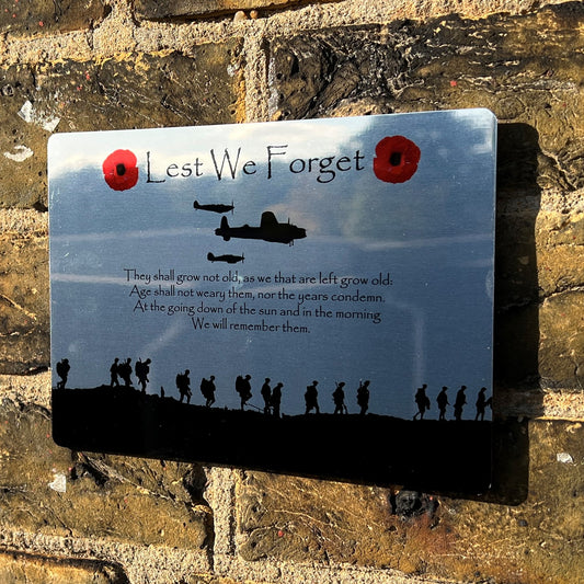 Lest we Forget Metal Mirror Sign Battle of Britain Mirror Finish Sign