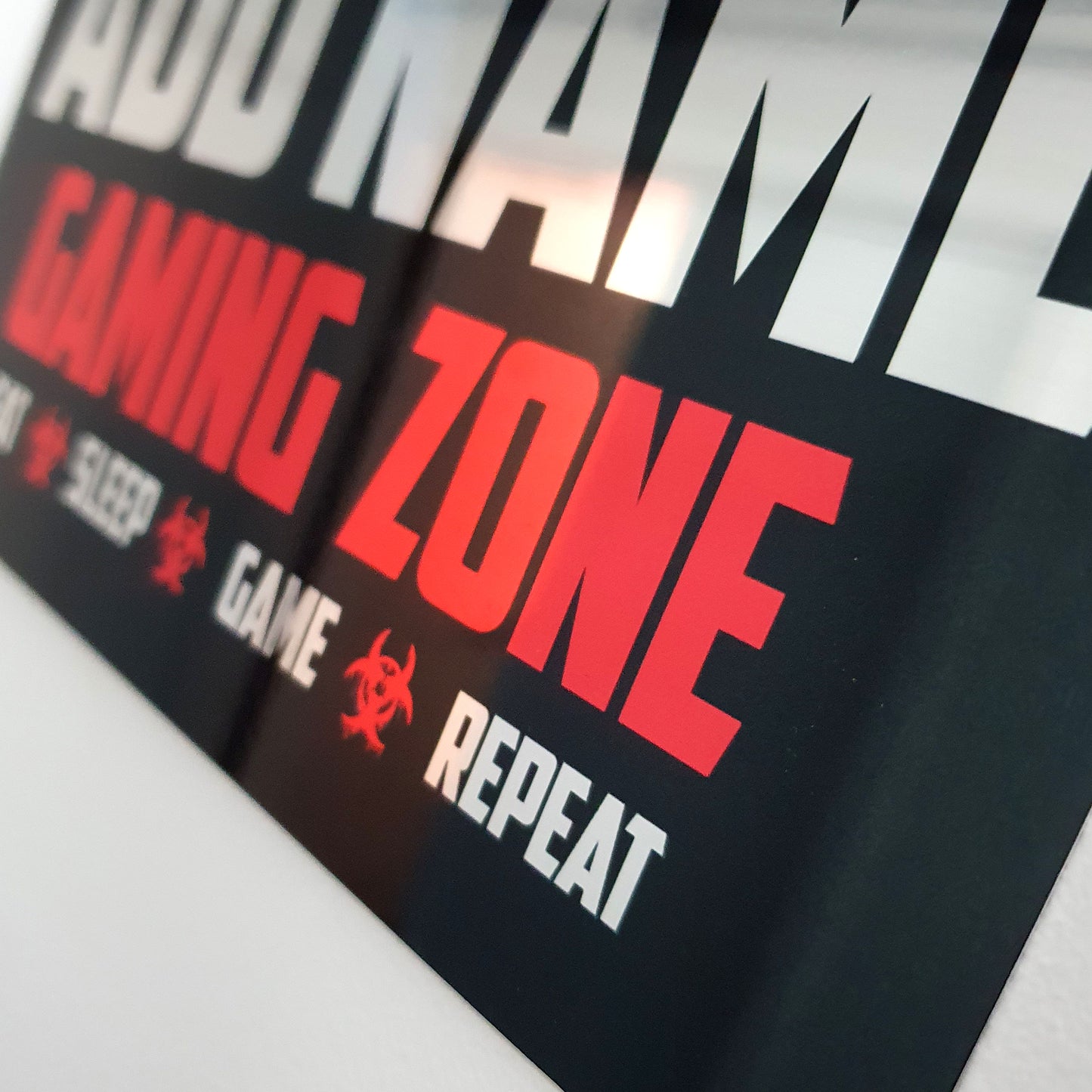 Personalised Metal Mirror Red Gamer Sign - Gaming Zone Caution - shopquality4u