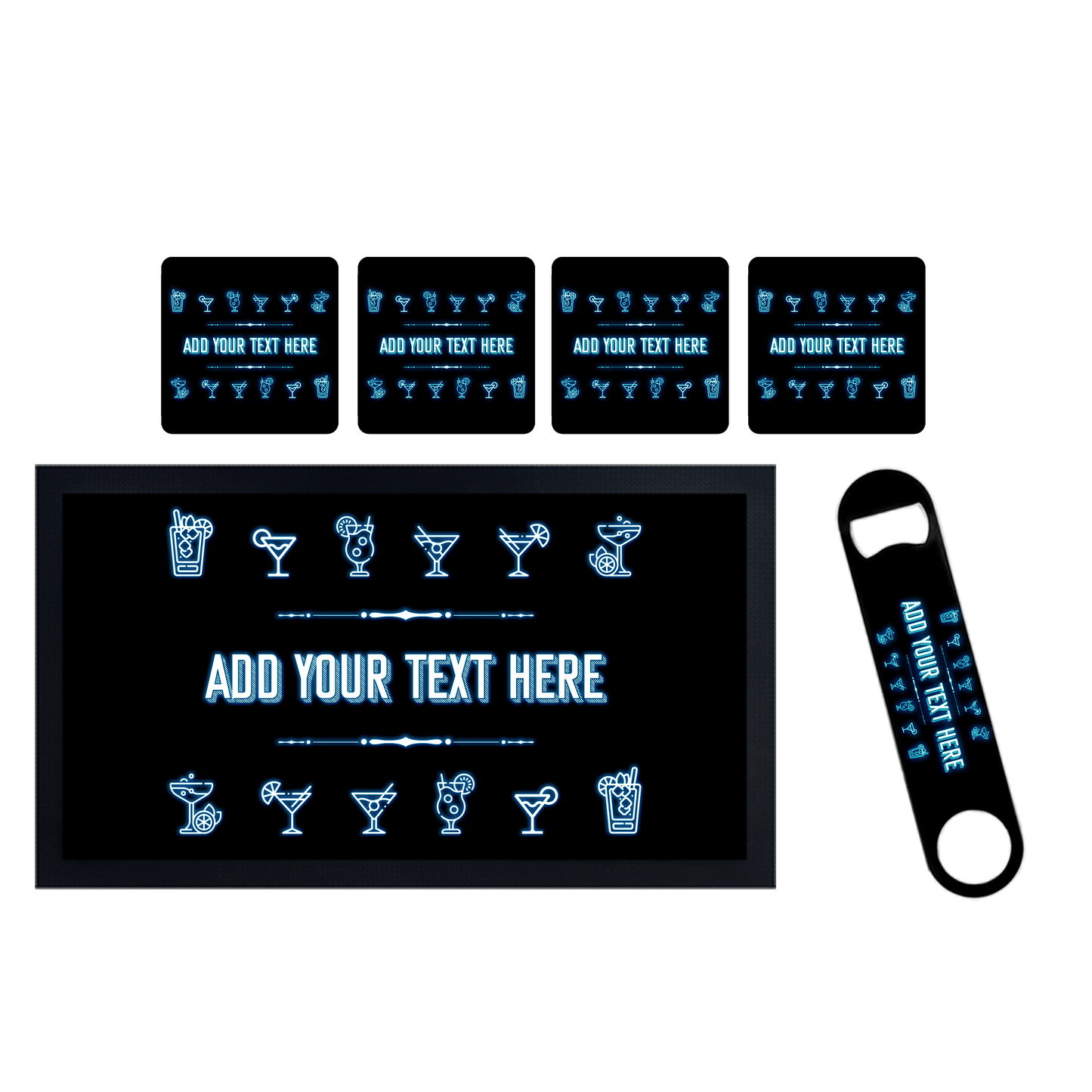 Personalised Neon Blue Cocktail Bar Set - shopquality4u