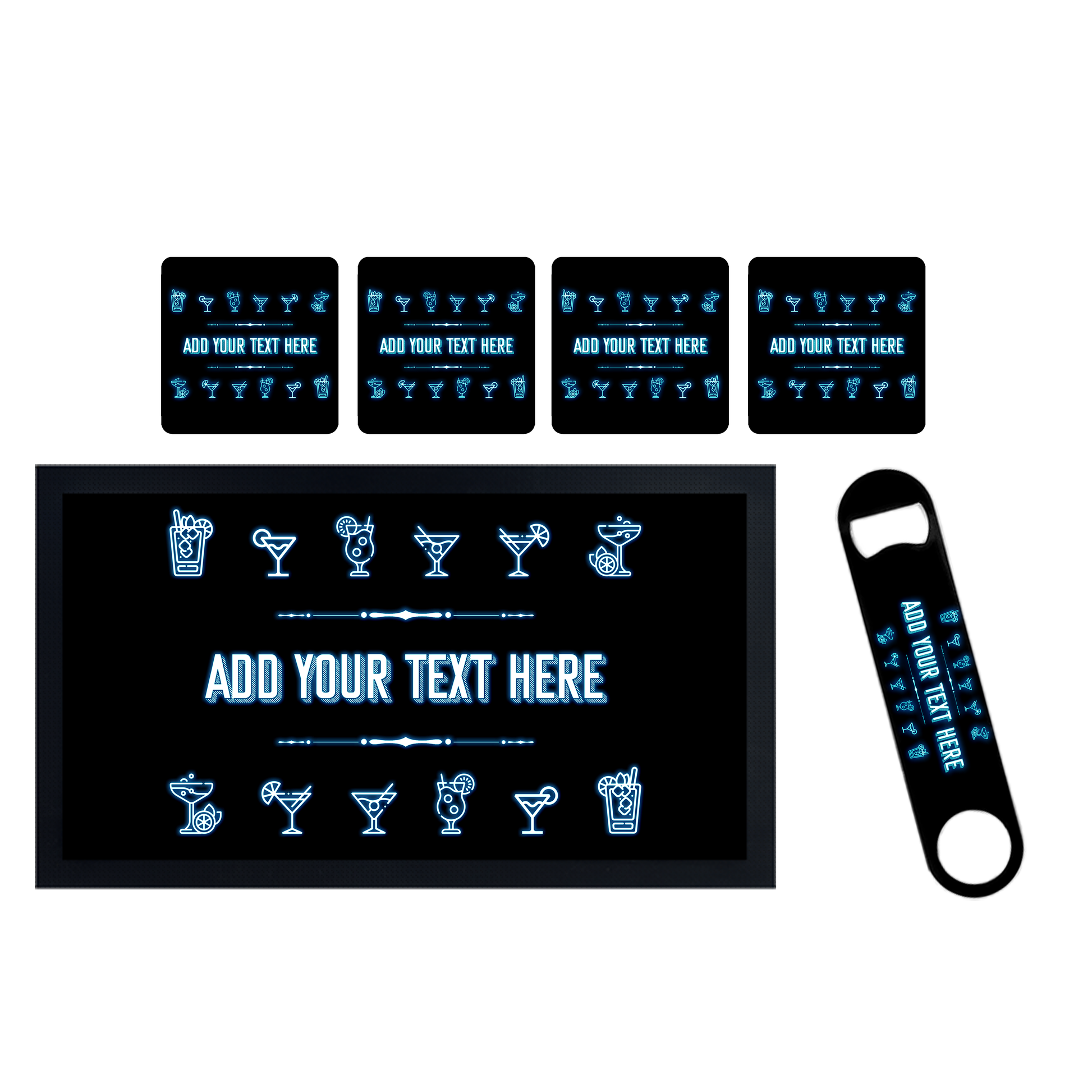 Personalised Neon Blue Cocktail Bar Set - shopquality4u