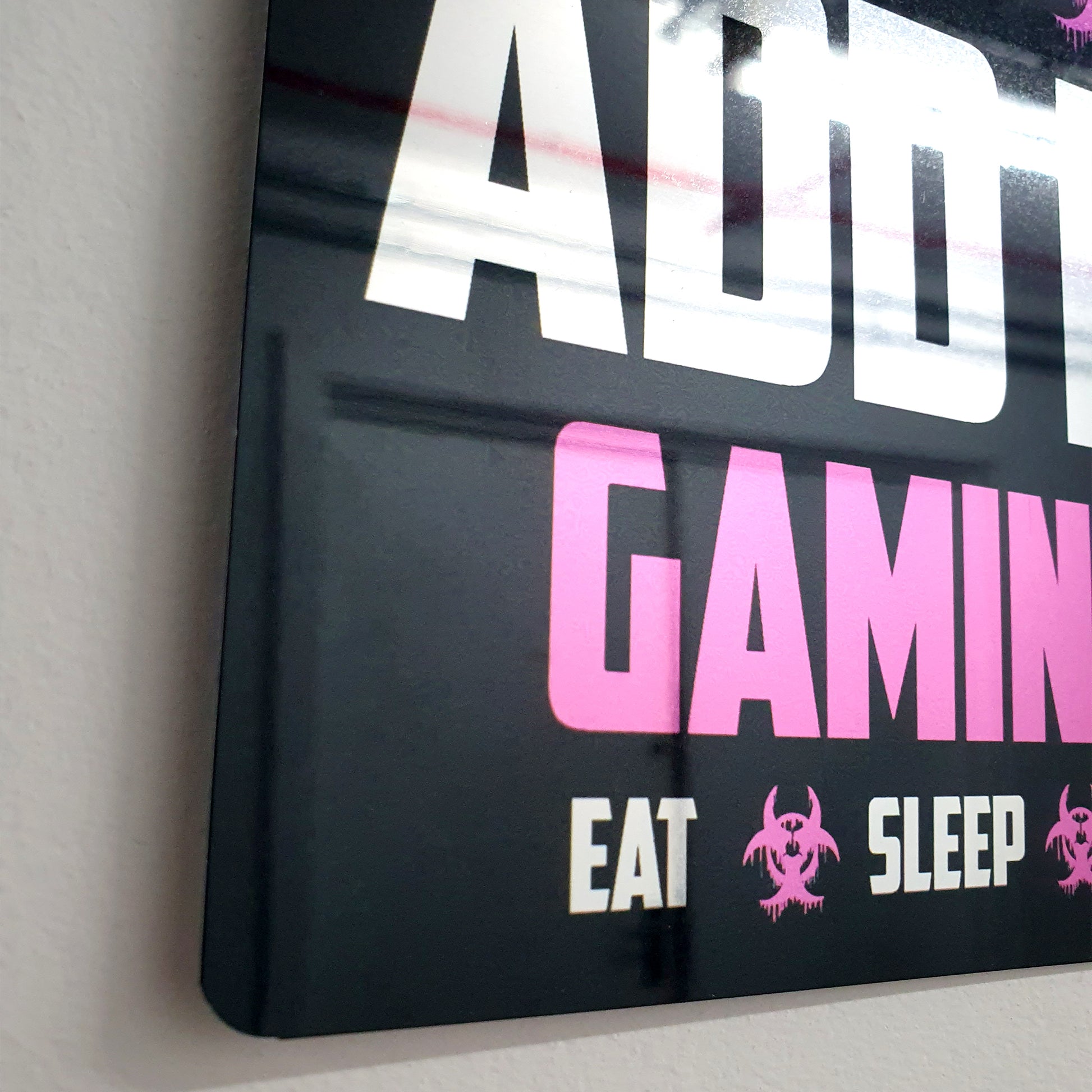 Personalised Metal Mirror Pink Gamer Sign - Gaming Zone Caution - shopquality4u