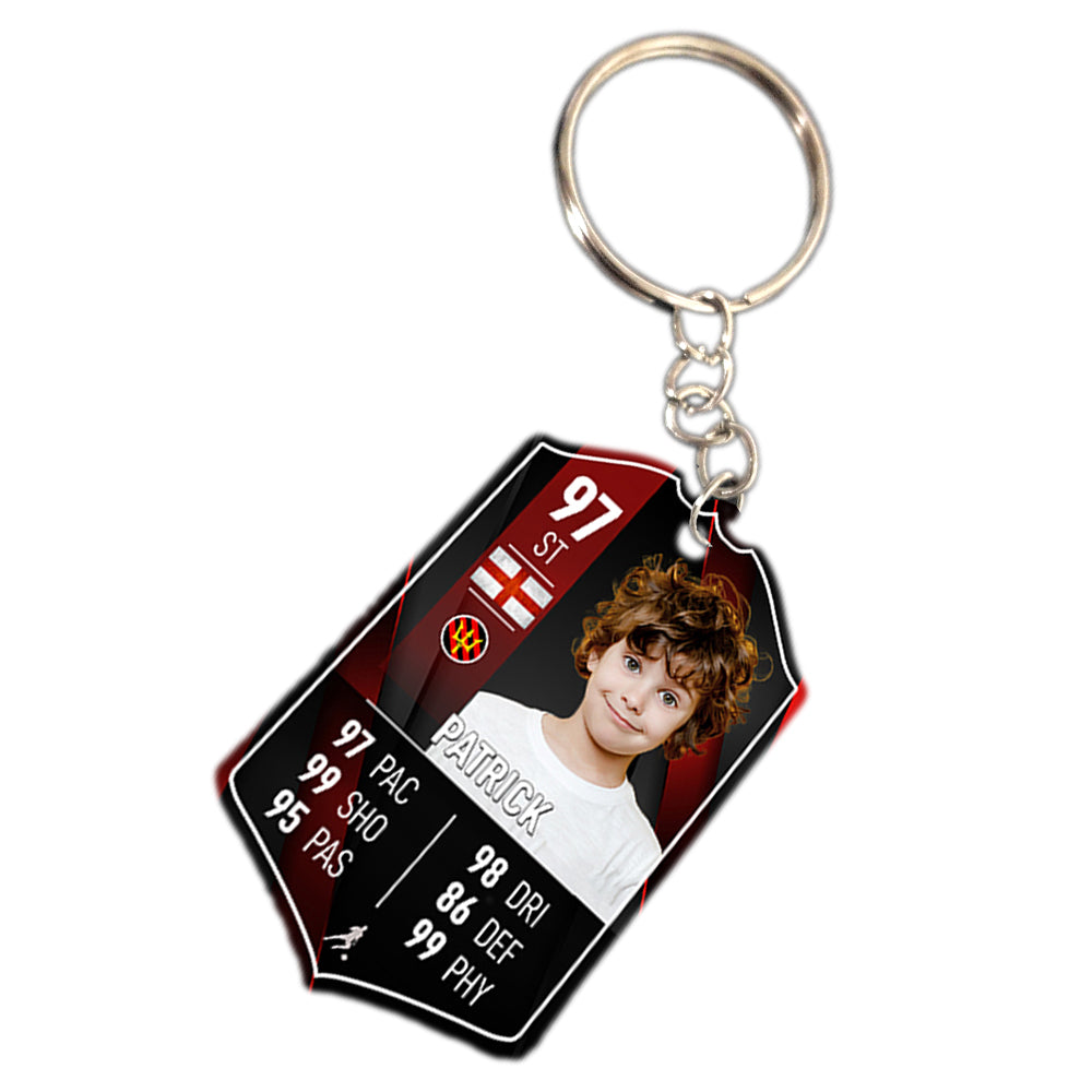 Black Red Metal Football Stats Keyring - shopquality4u
