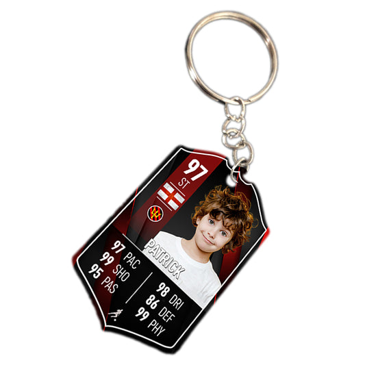 Black Red Metal Football Stats Keyring - shopquality4u