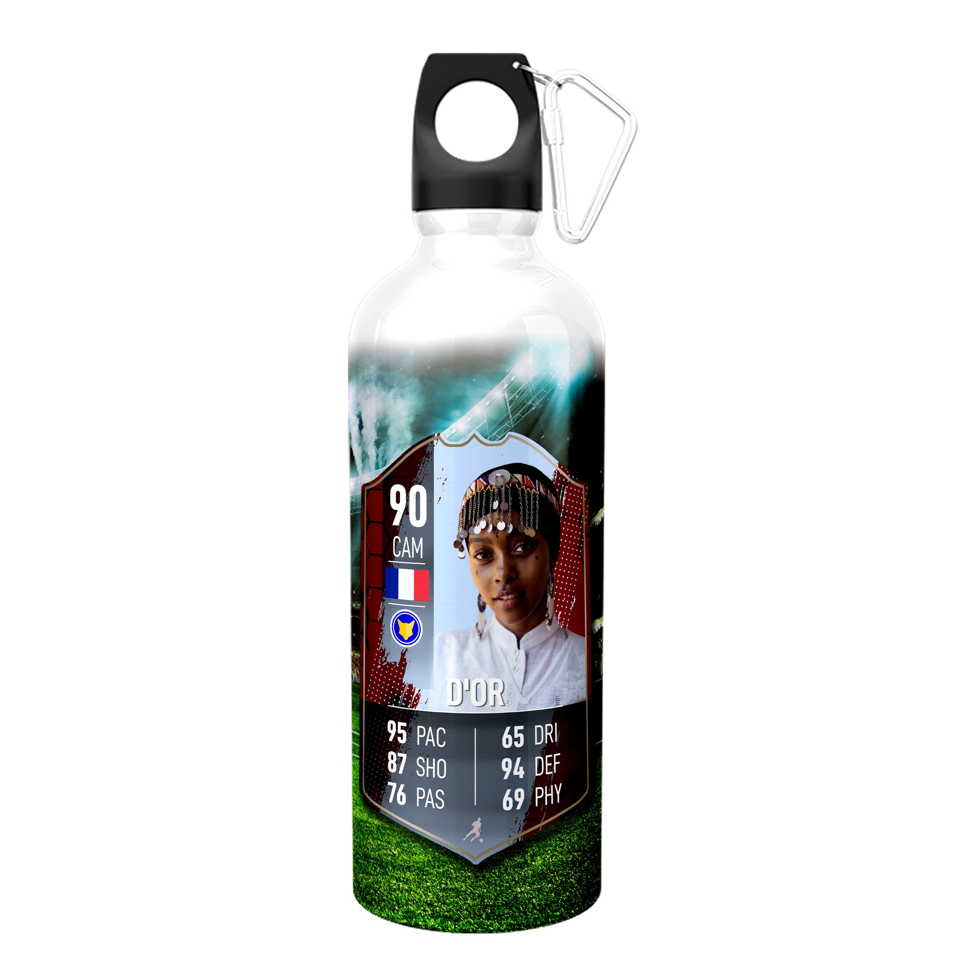 Blue Stripe Aluminium Football Stats Water Bottle - shopquality4u
