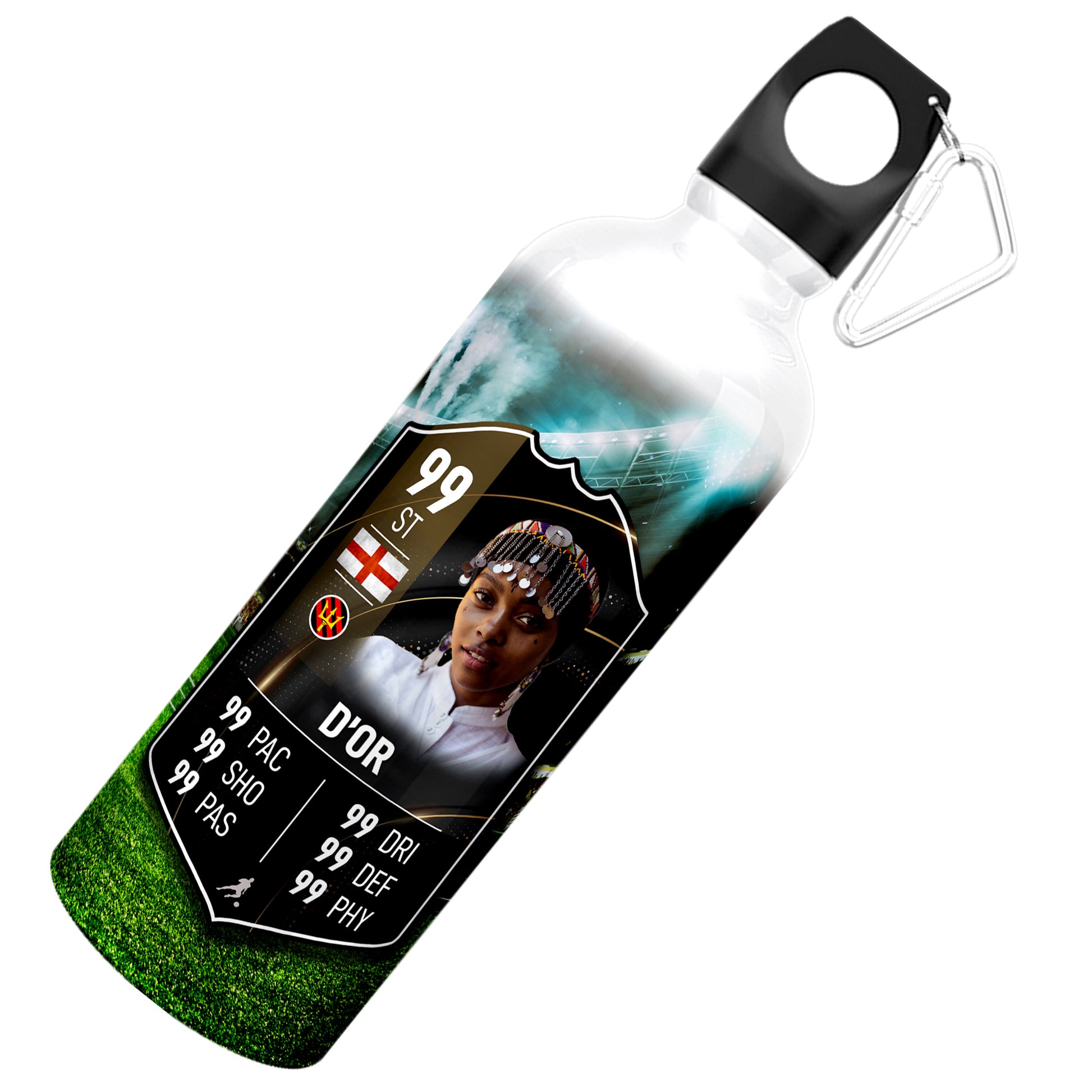 Luxury Black Aluminium Football Stats Water Bottle - shopquality4u