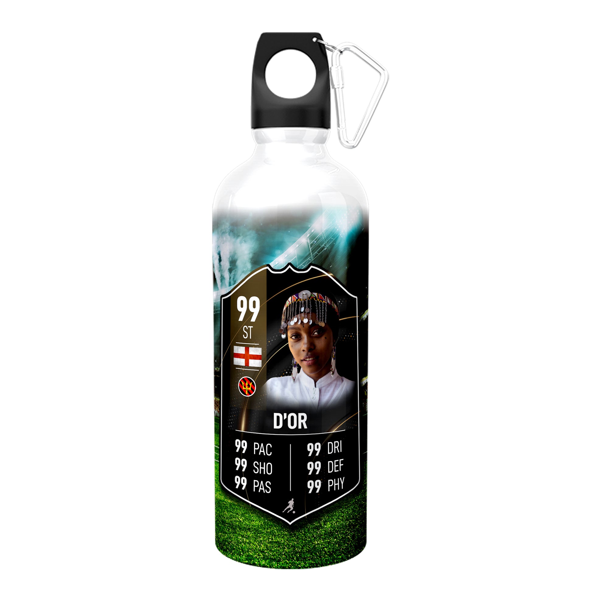 Luxury Black Aluminium Football Stats Water Bottle - shopquality4u