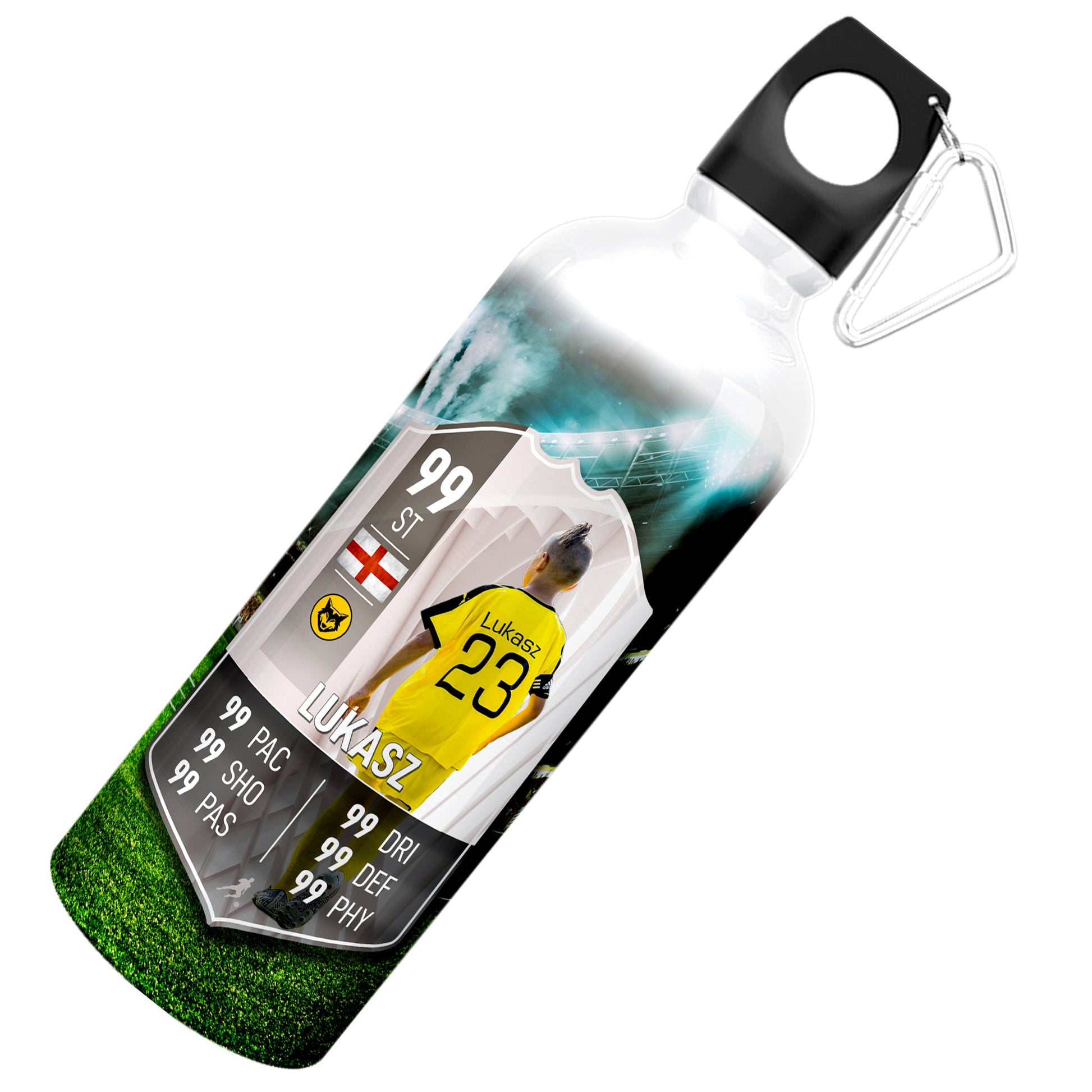 White Aluminium Football Stats Water Bottle - shopquality4u