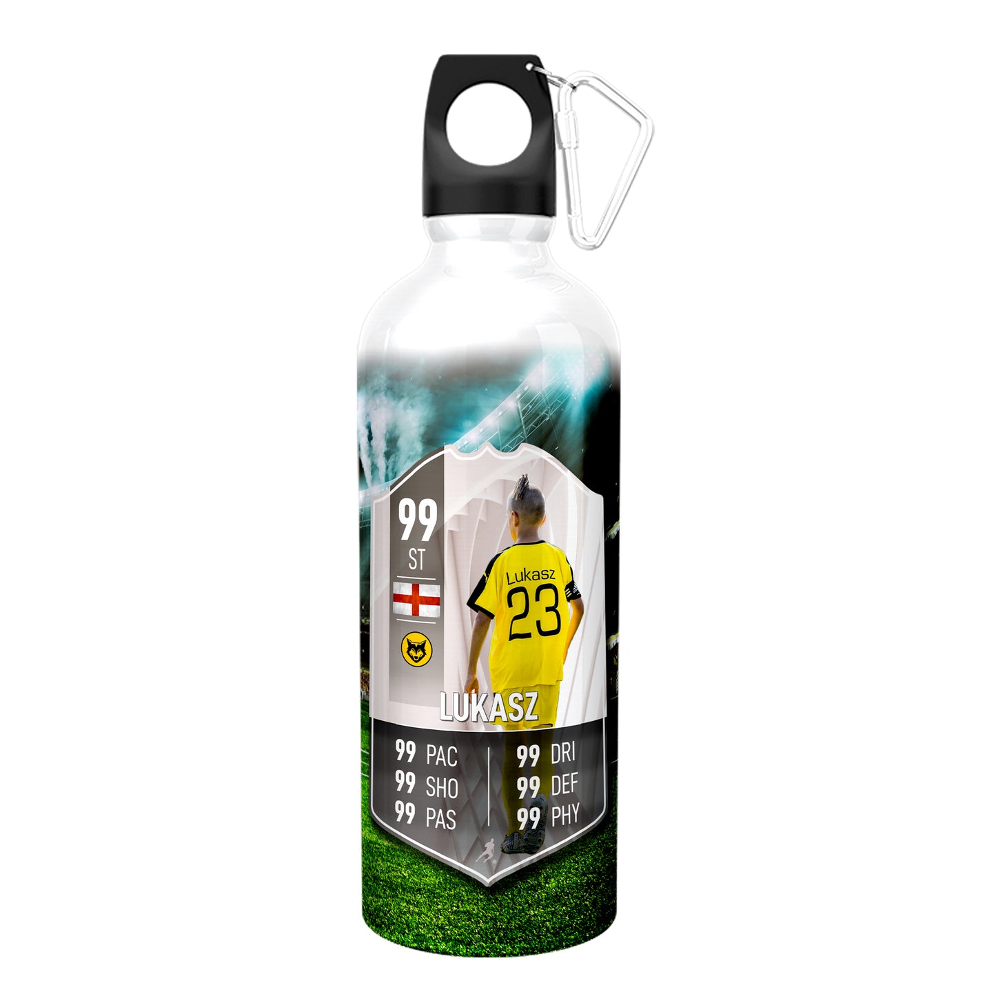 White Aluminium Football Stats Water Bottle - shopquality4u