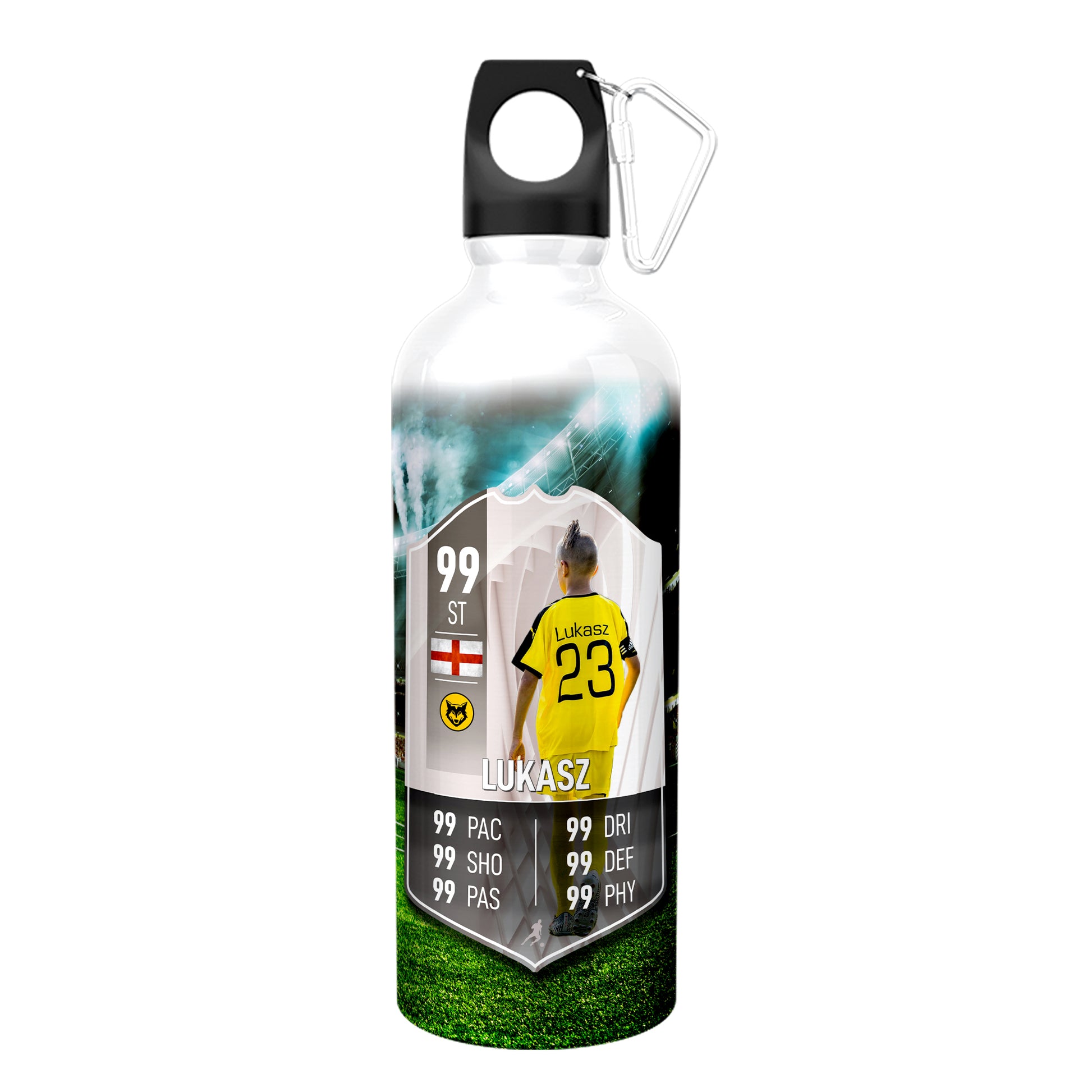 White Aluminium Football Stats Water Bottle - shopquality4u