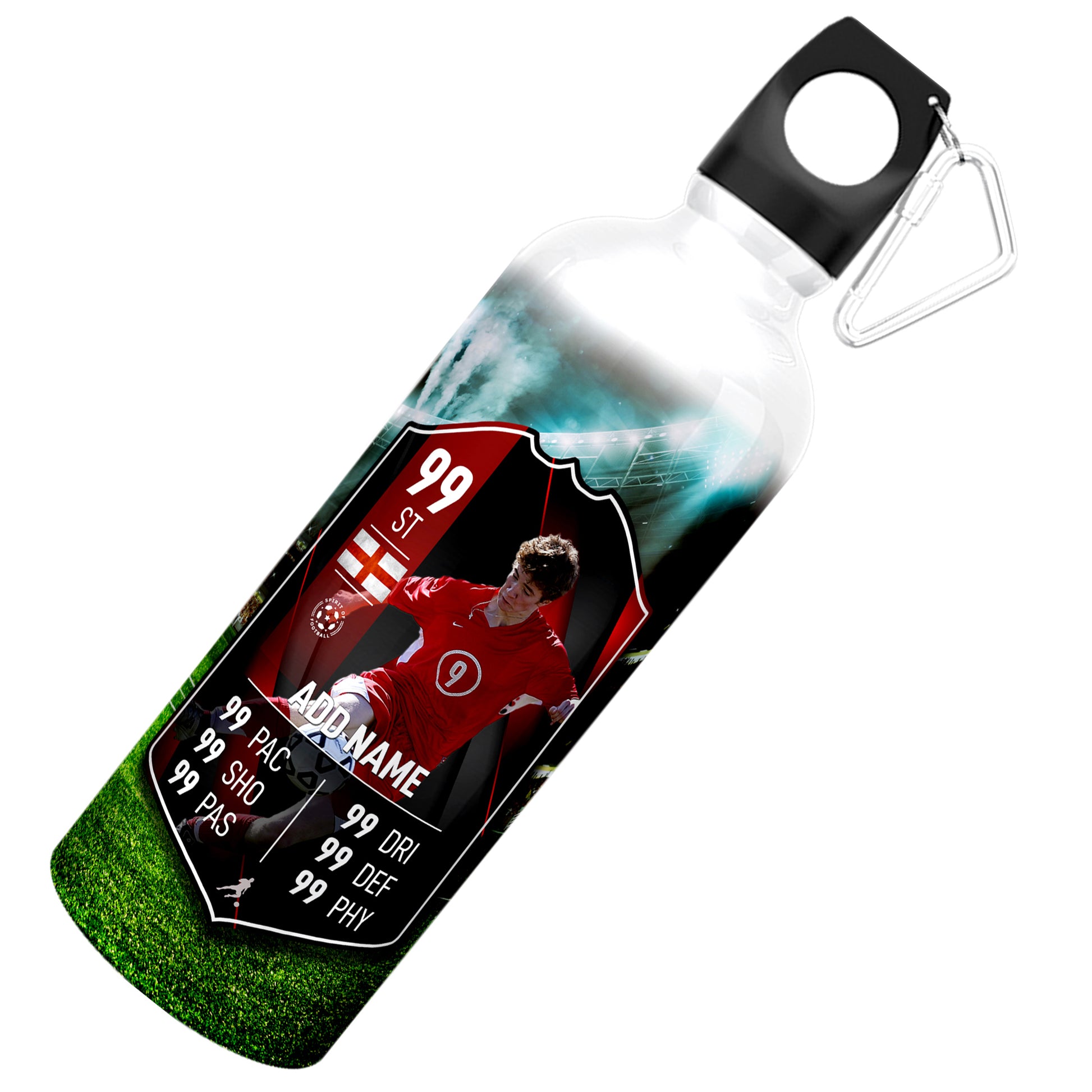 Red Black Aluminium Football Stats Water Bottle - shopquality4u