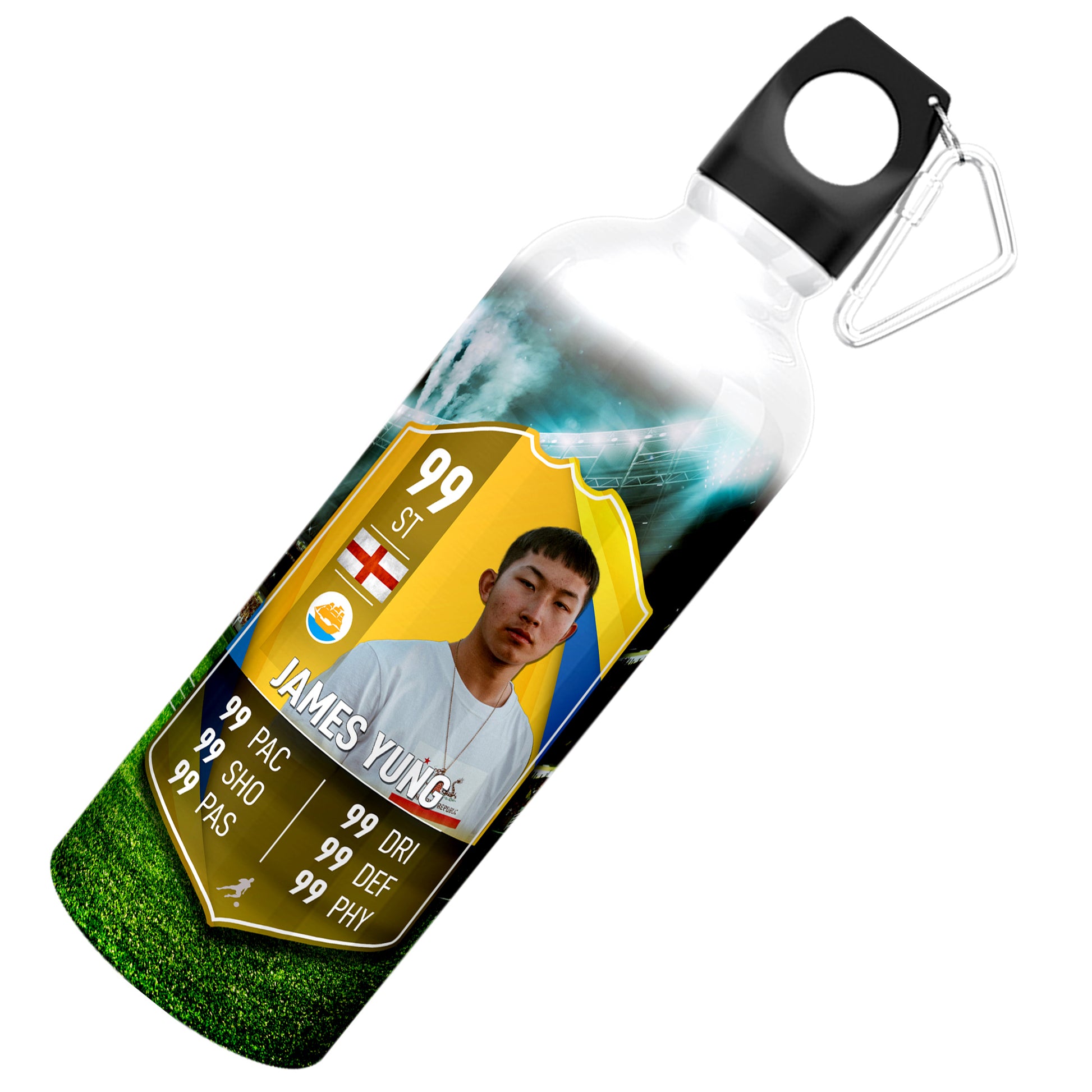 Yellow Blue Aluminium Football Stats Water Bottle - shopquality4u
