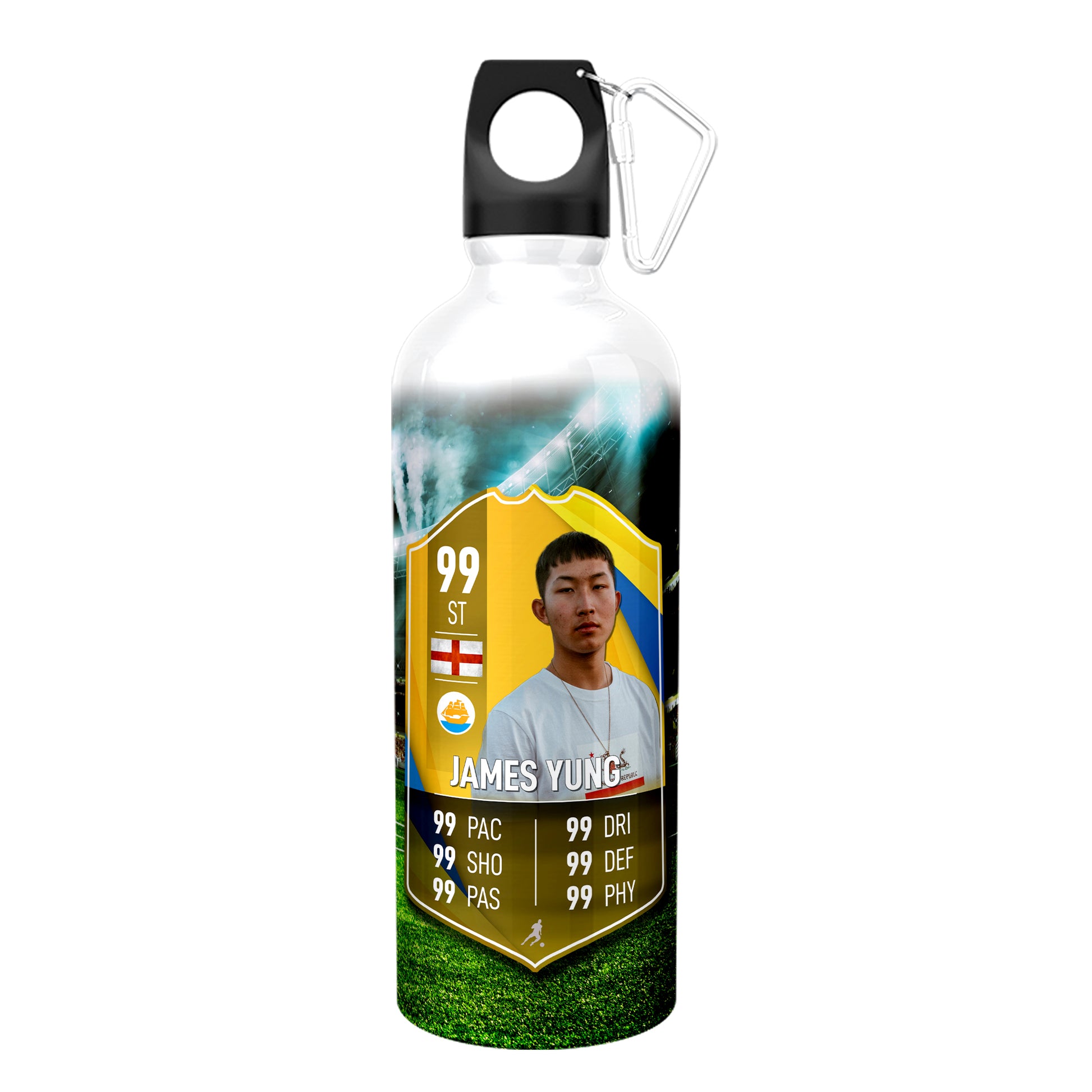 Yellow Blue Aluminium Football Stats Water Bottle - shopquality4u