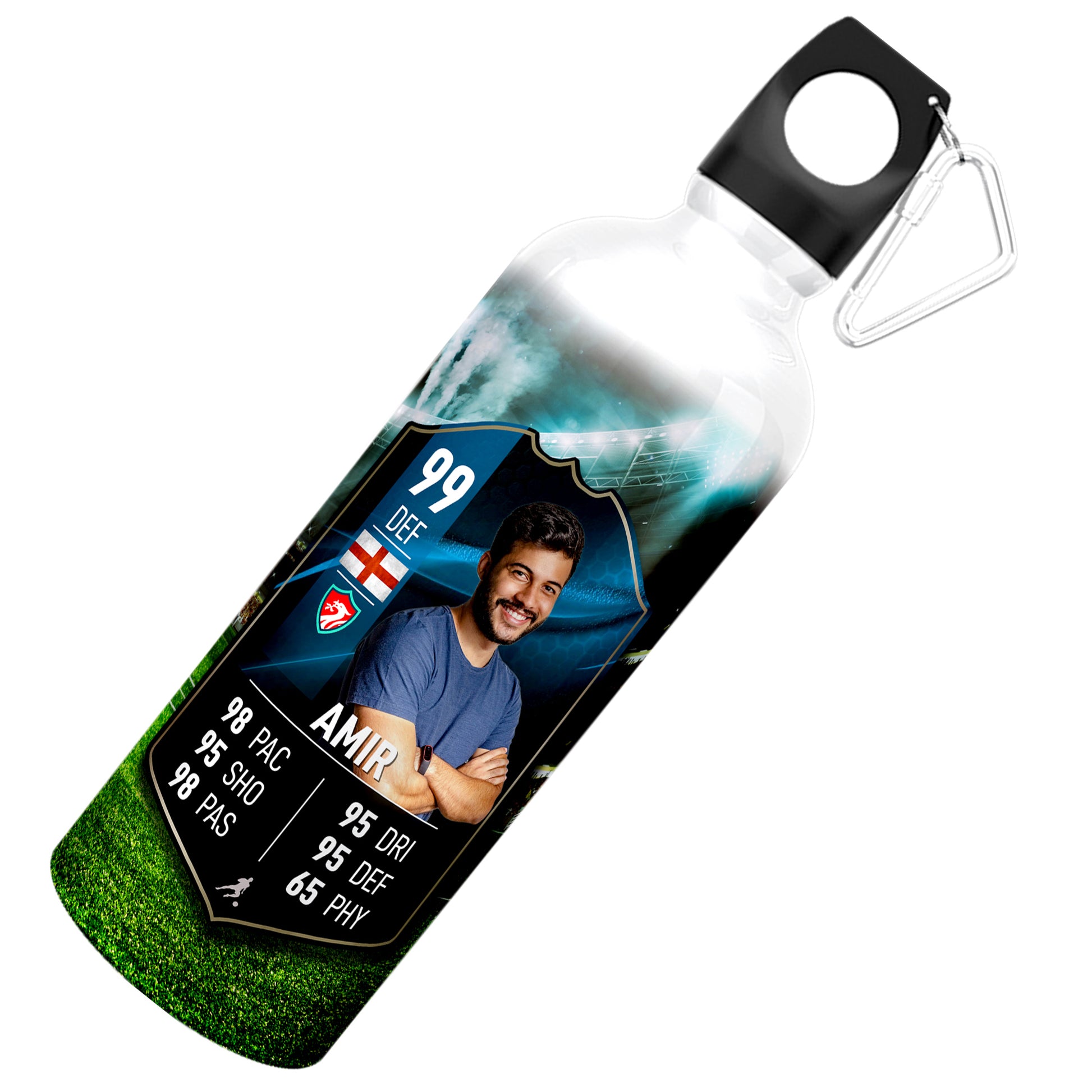Blue Aluminium Football Stats Water Bottle - shopquality4u
