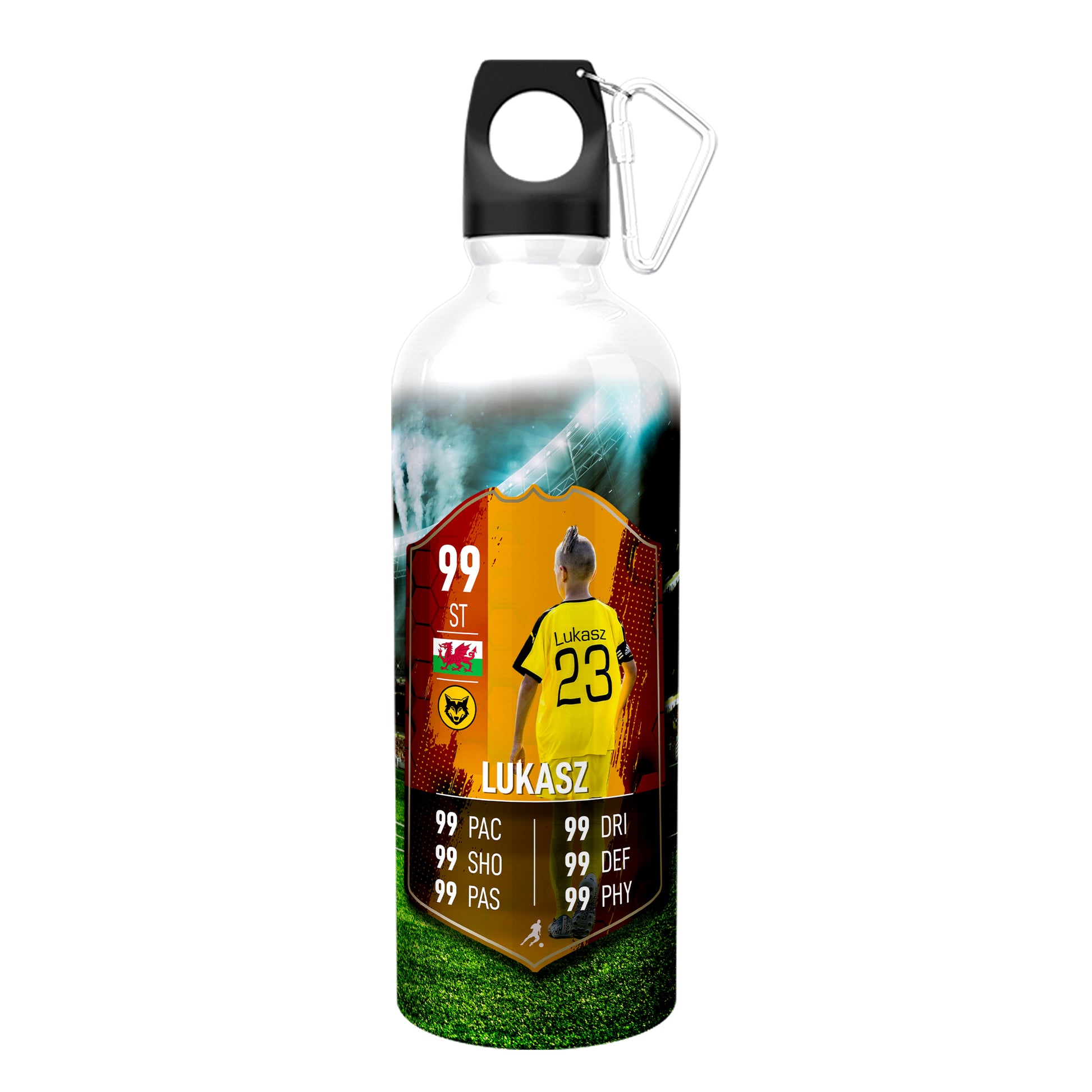 Orange Stripe Aluminium Football Stats Water Bottle - shopquality4u