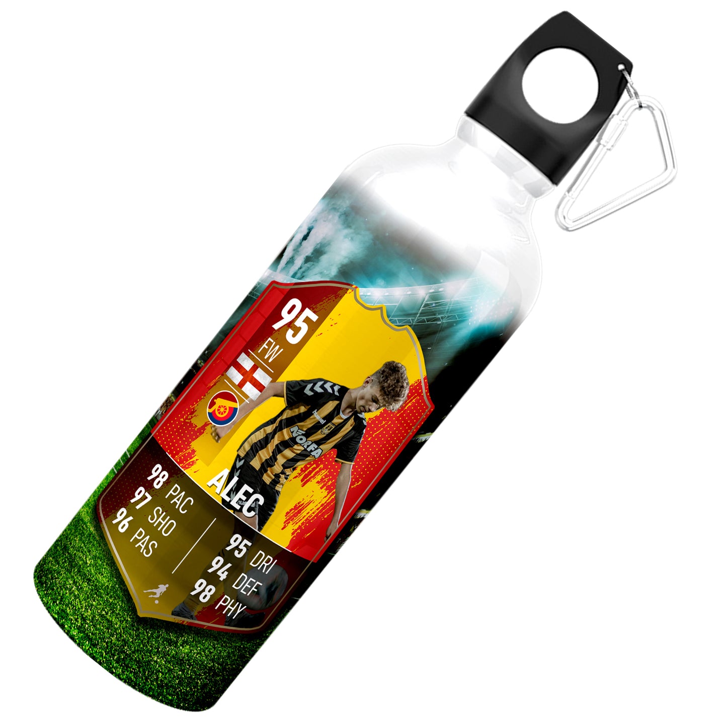 Yellow Stripe Aluminium Football Stats Water Bottle - shopquality4u