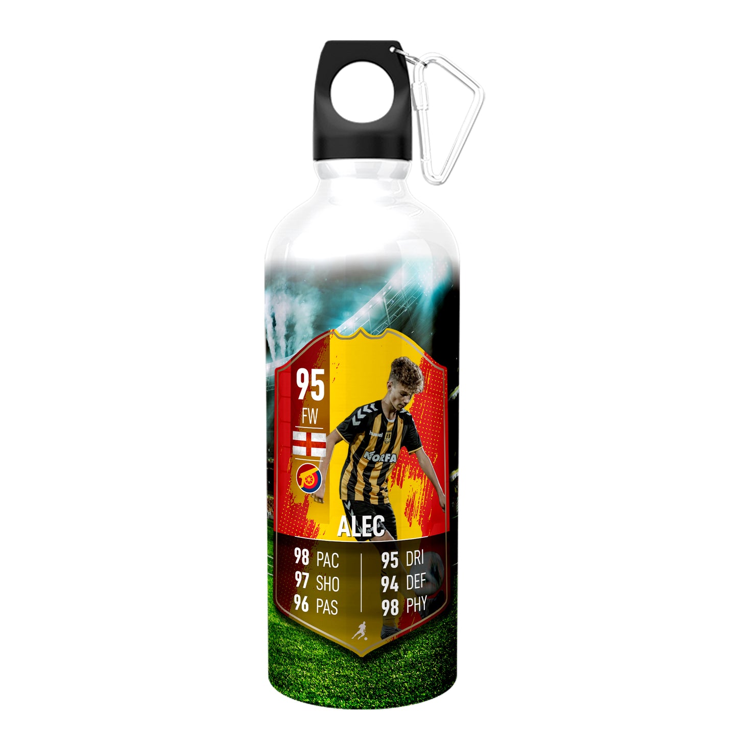 Yellow Stripe Aluminium Football Stats Water Bottle - shopquality4u