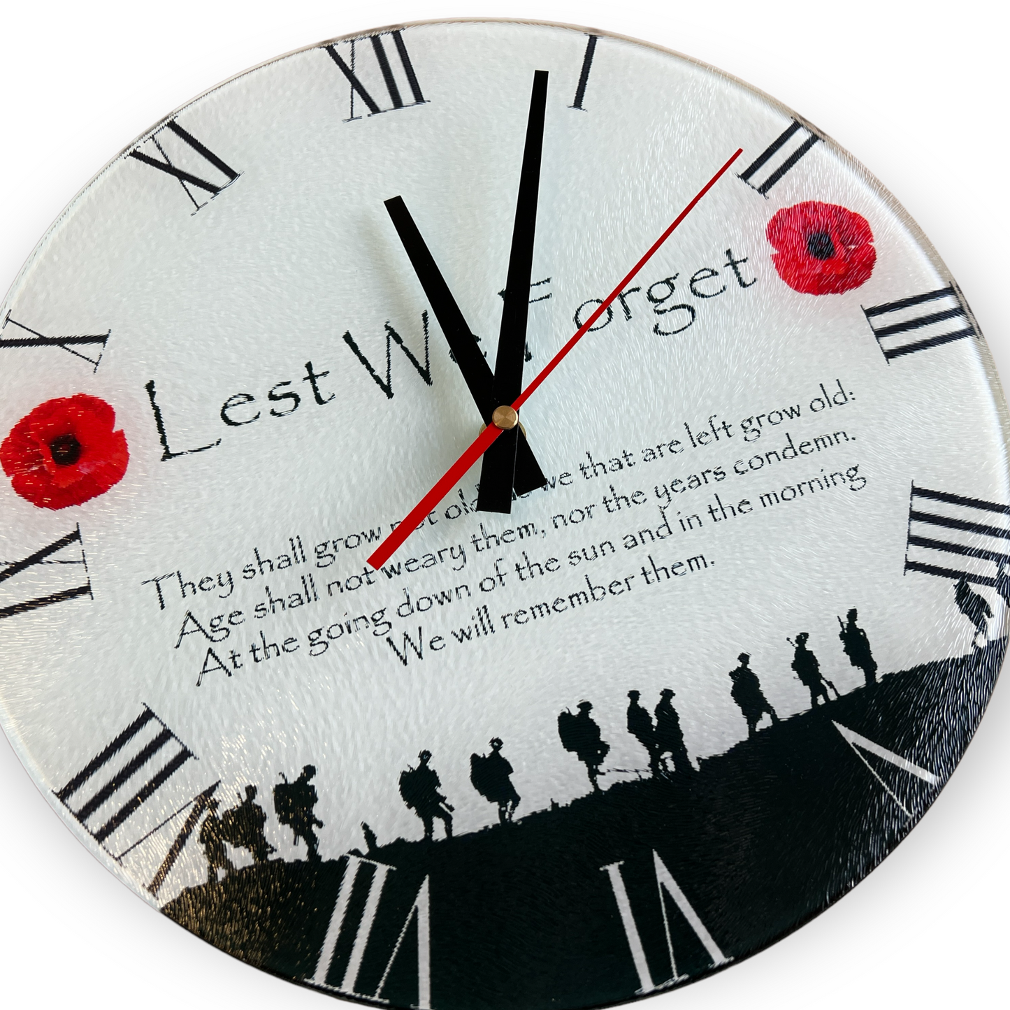Premium Glass Round Wall Clock, Military Poppy themed