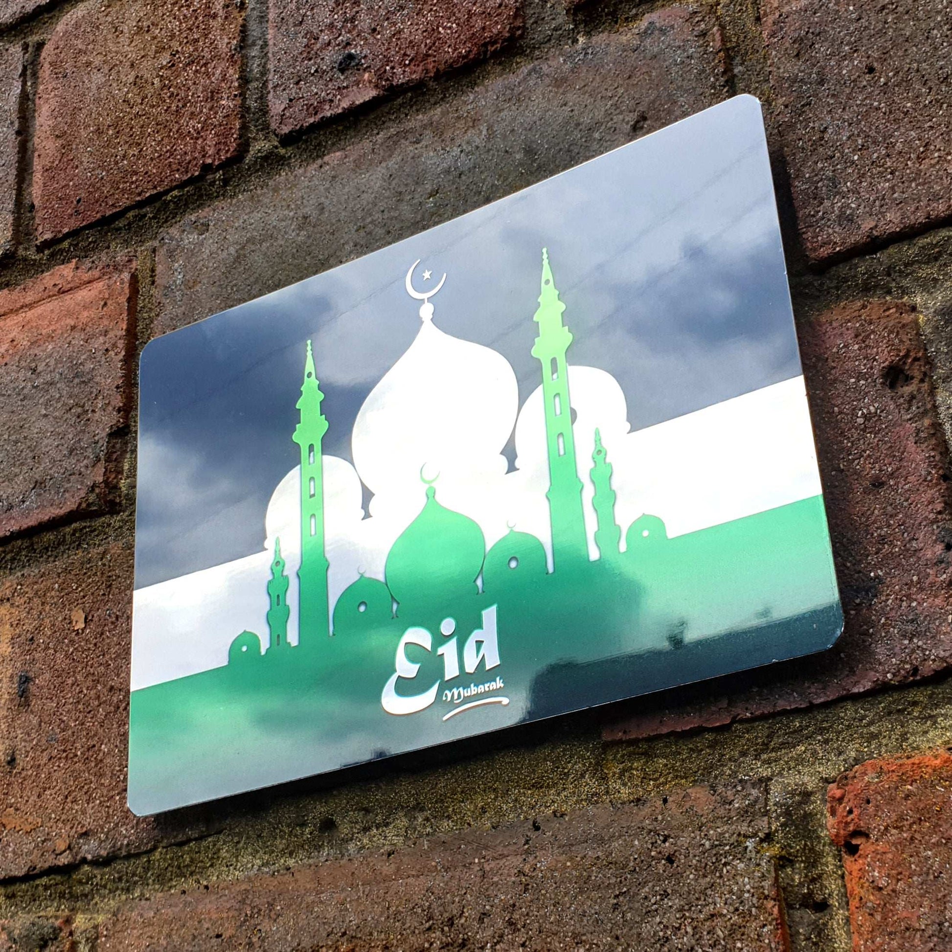 Eid Mubarak Mirror Metal Sign Green and Mirror Mosques - shopquality4u