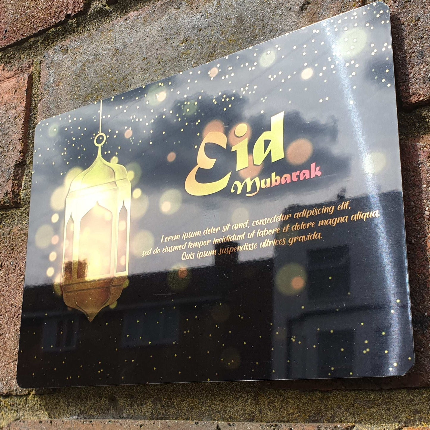 Personalised Eid Mubarak Mirror Metal Sign One lantern Deep Green - Add Your Custom Text - shopquality4u