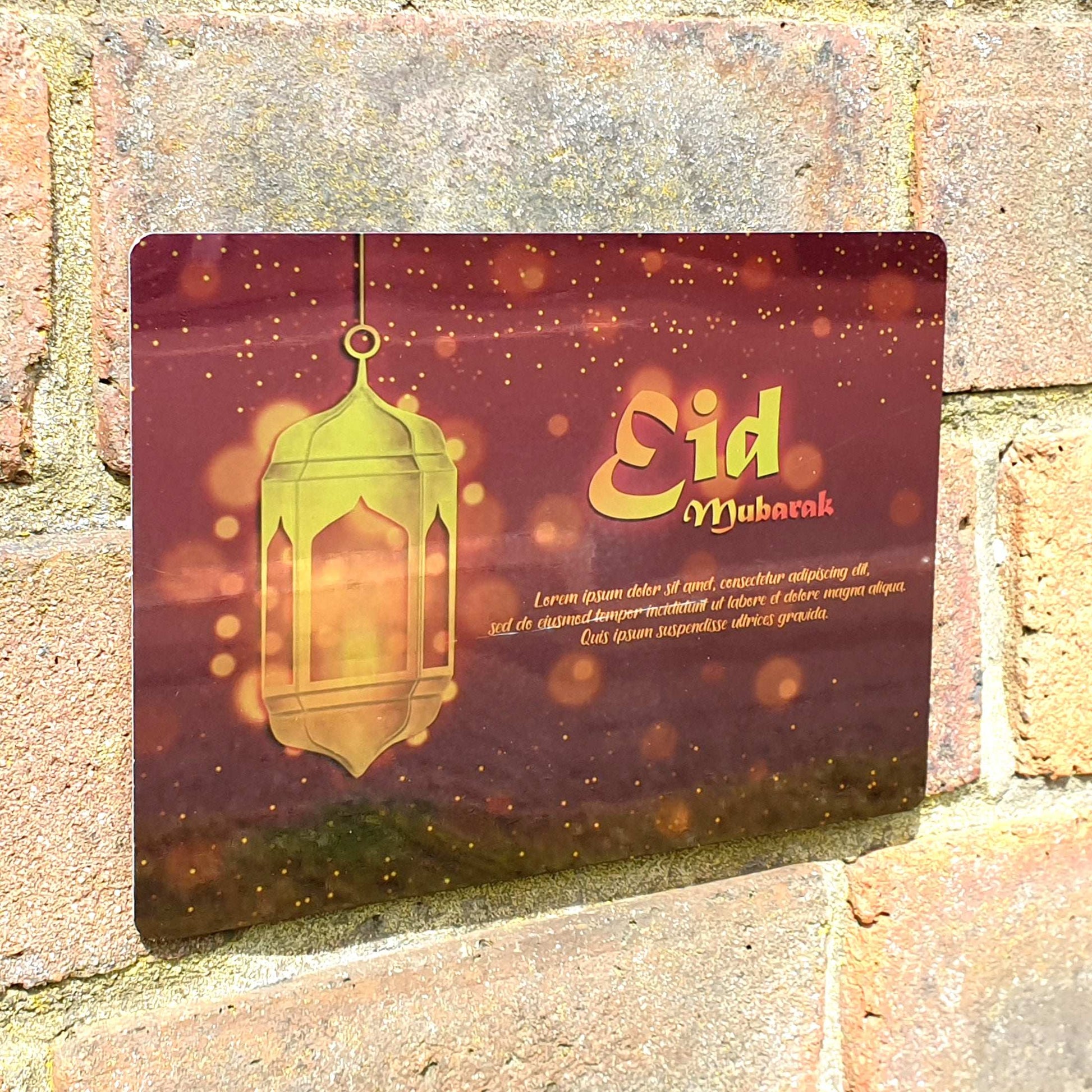 Personalised Eid Mubarak Mirror Metal Sign One Lantern Brick Red - Add Your Custom Text - shopquality4u