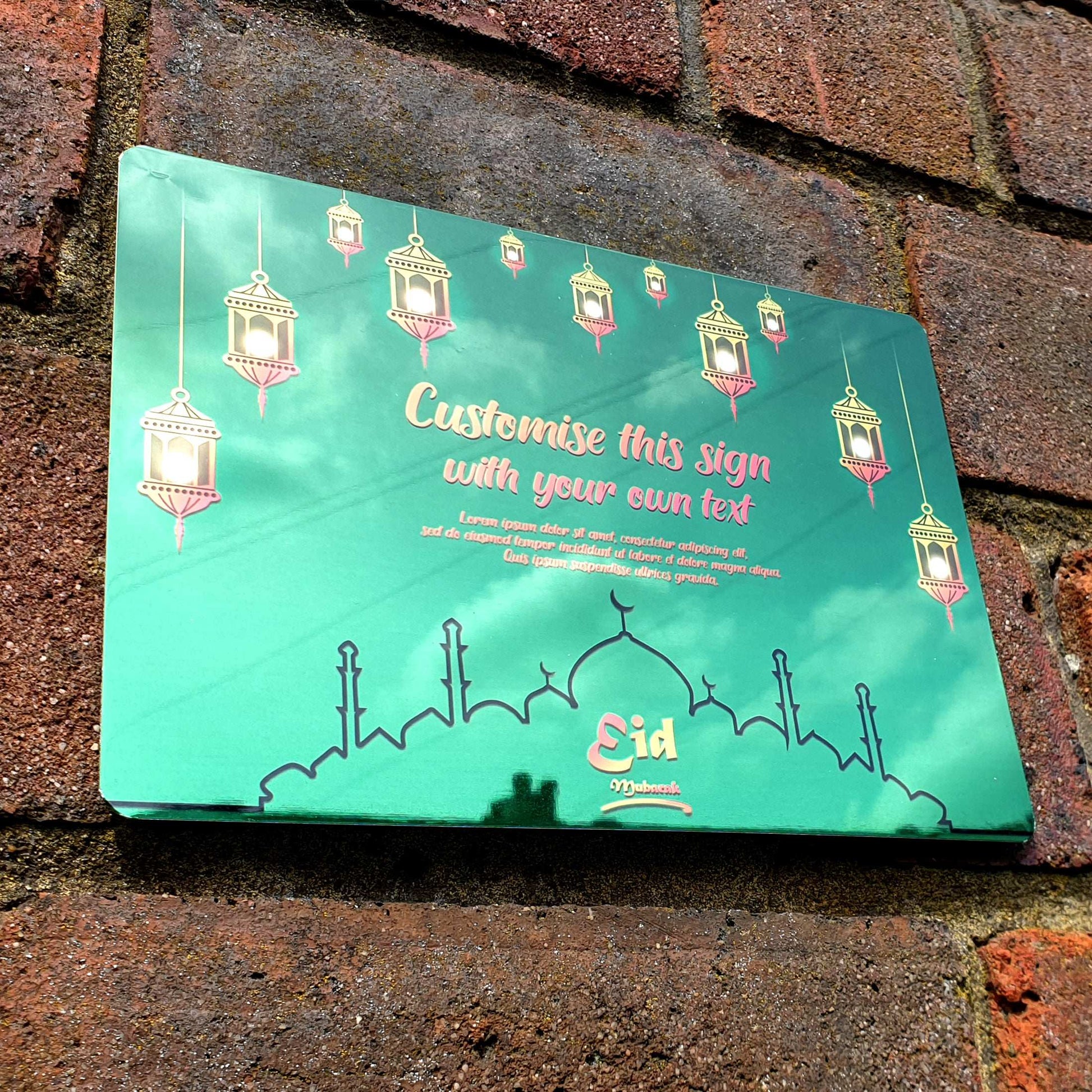 Personalised Eid Mubarak Mirror Metal Sign Mosque Silhouette - Add Your Custom Text - shopquality4u