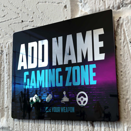 Personalised Metal Mirror Gamer Sign - Gaming Zone Bricks - shopquality4u