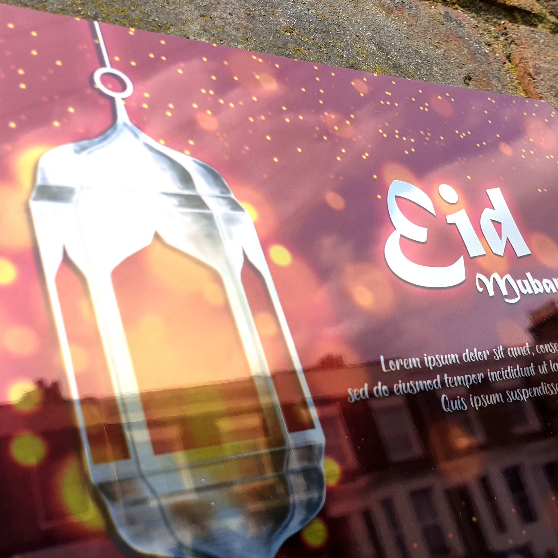 Personalised Eid Mubarak Mirror Metal Sign One Lantern Mirror - Add Your Custom Text - shopquality4u