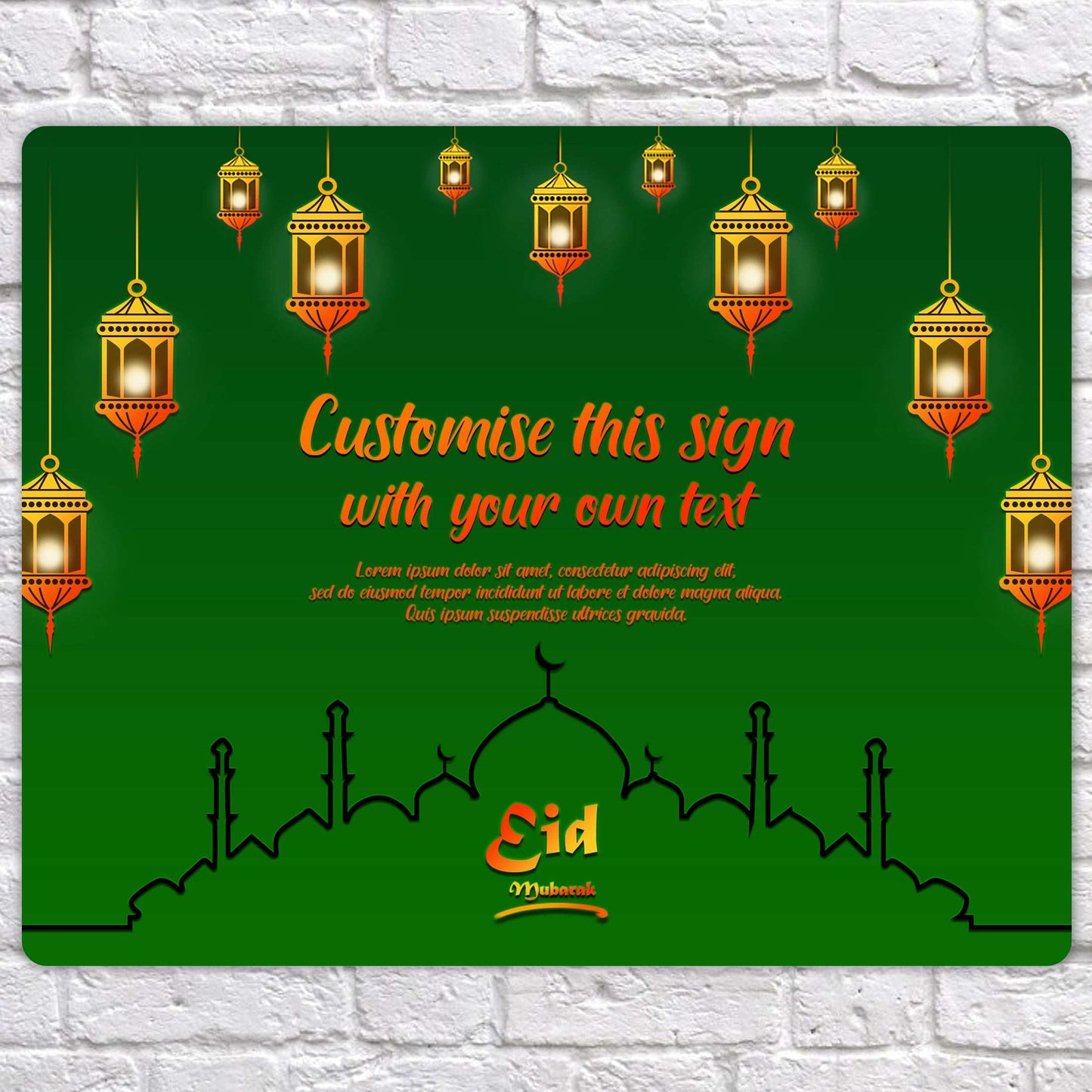 Personalised Eid Mubarak Mirror Metal Sign Mosque Silhouette - Add Your Custom Text - shopquality4u