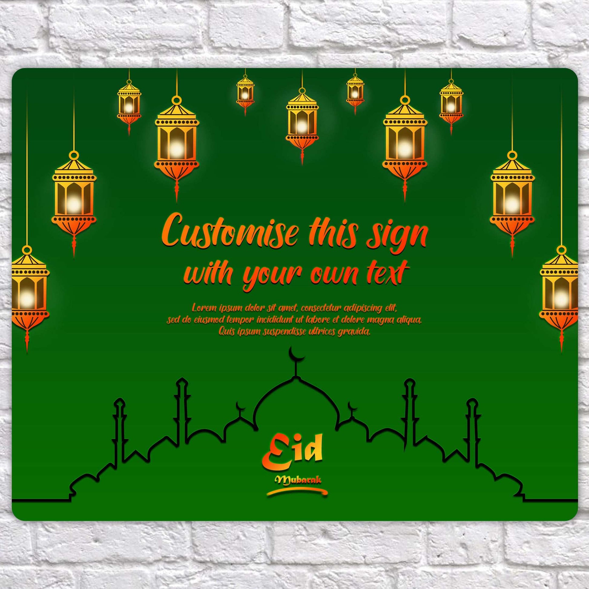 Personalised Eid Mubarak Mirror Metal Sign Mosque Silhouette - Add Your Custom Text - shopquality4u