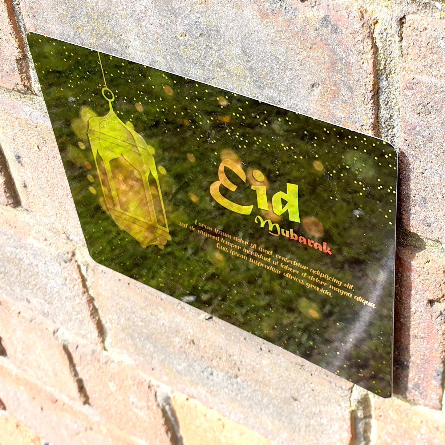 Personalised Eid Mubarak Mirror Metal Sign One lantern Deep Green - Add Your Custom Text - shopquality4u