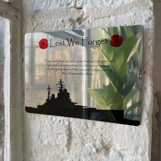 Navy Battleship Lest we forget Military Poppy Metal Mirror Sign.