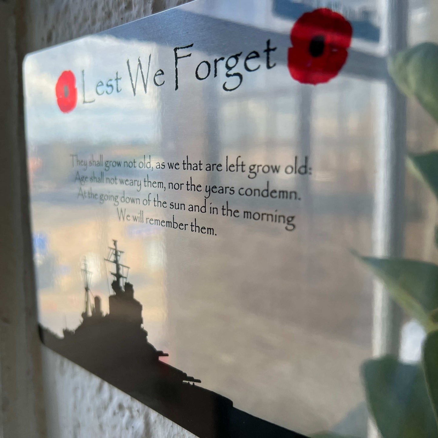 Navy Battleship Lest we forget Military Poppy Metal Mirror Sign. - shopquality4u