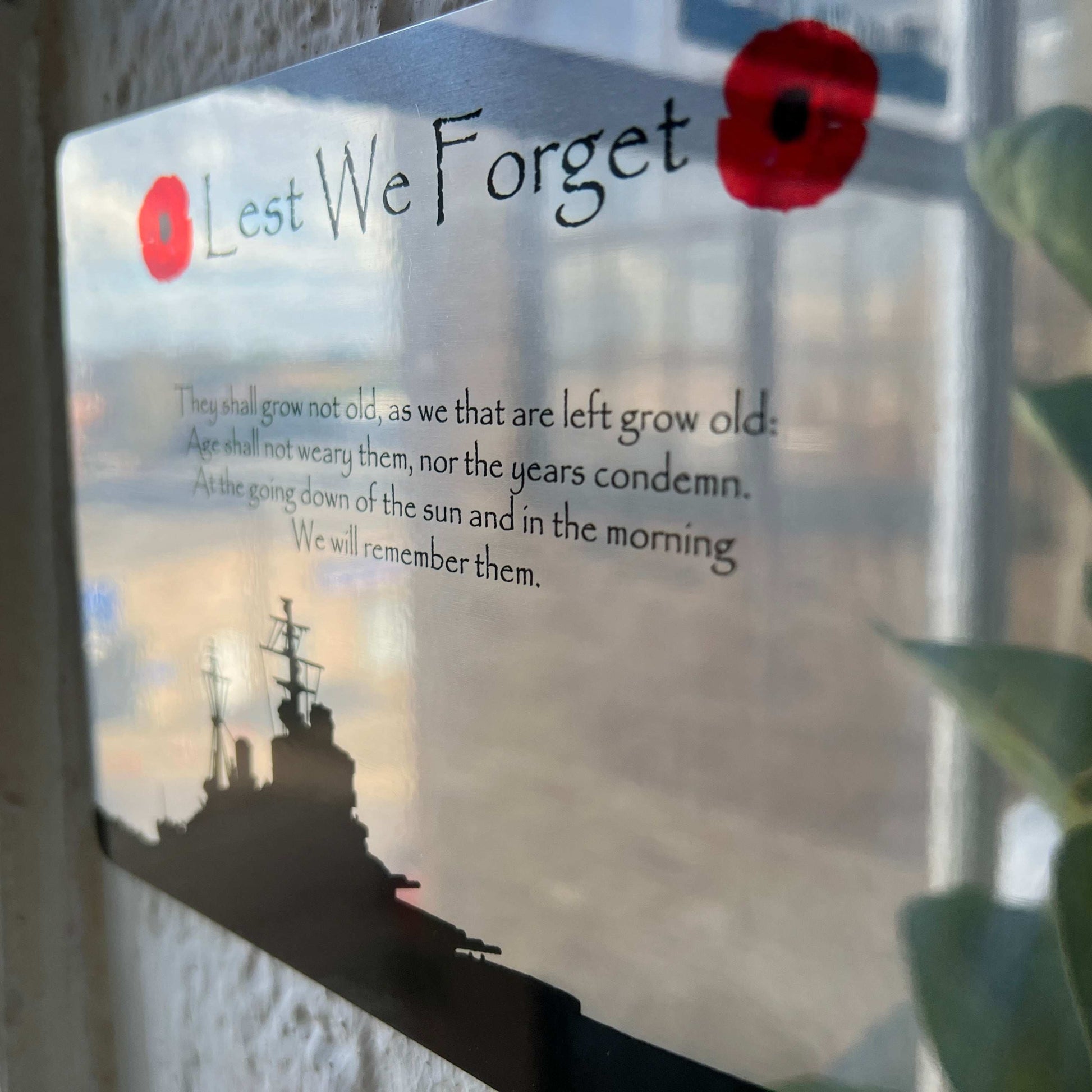Navy Battleship Lest we forget Military Poppy Metal Mirror Sign. - shopquality4u