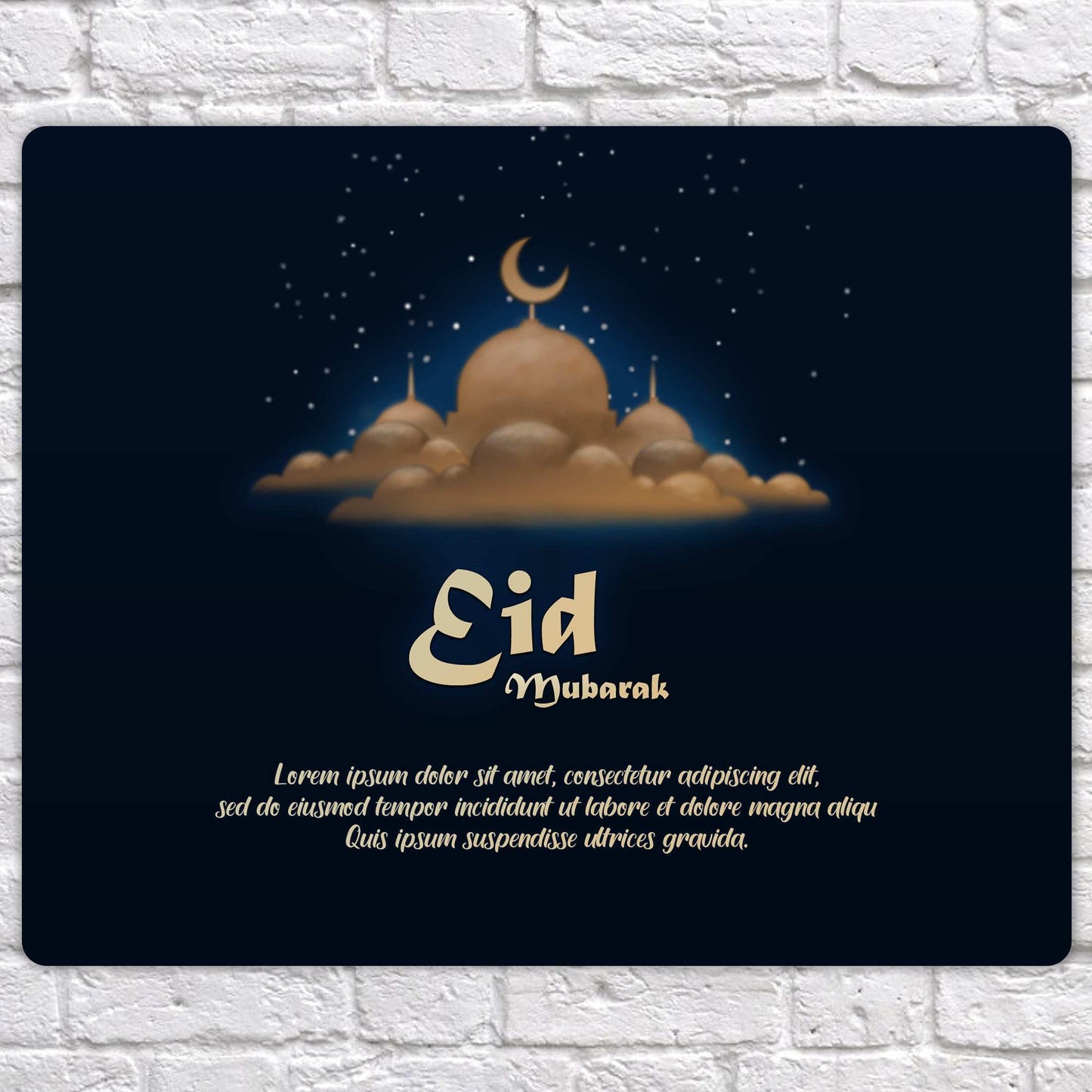 Personalised Eid Mubarak Mirror Metal Sign Blue Beige Mosque - Add Your Custom Text - shopquality4u
