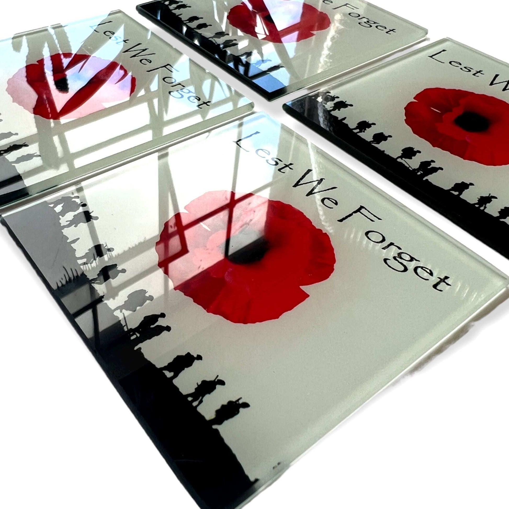 Square Glass Table Coaster Set Military Poppy Lest We Forget (set of 4) - shopquality4u