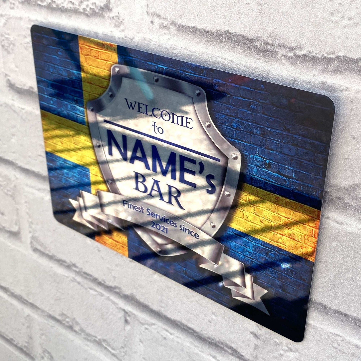 Swedish Flag Mirror Finish Sign - shopquality4u
