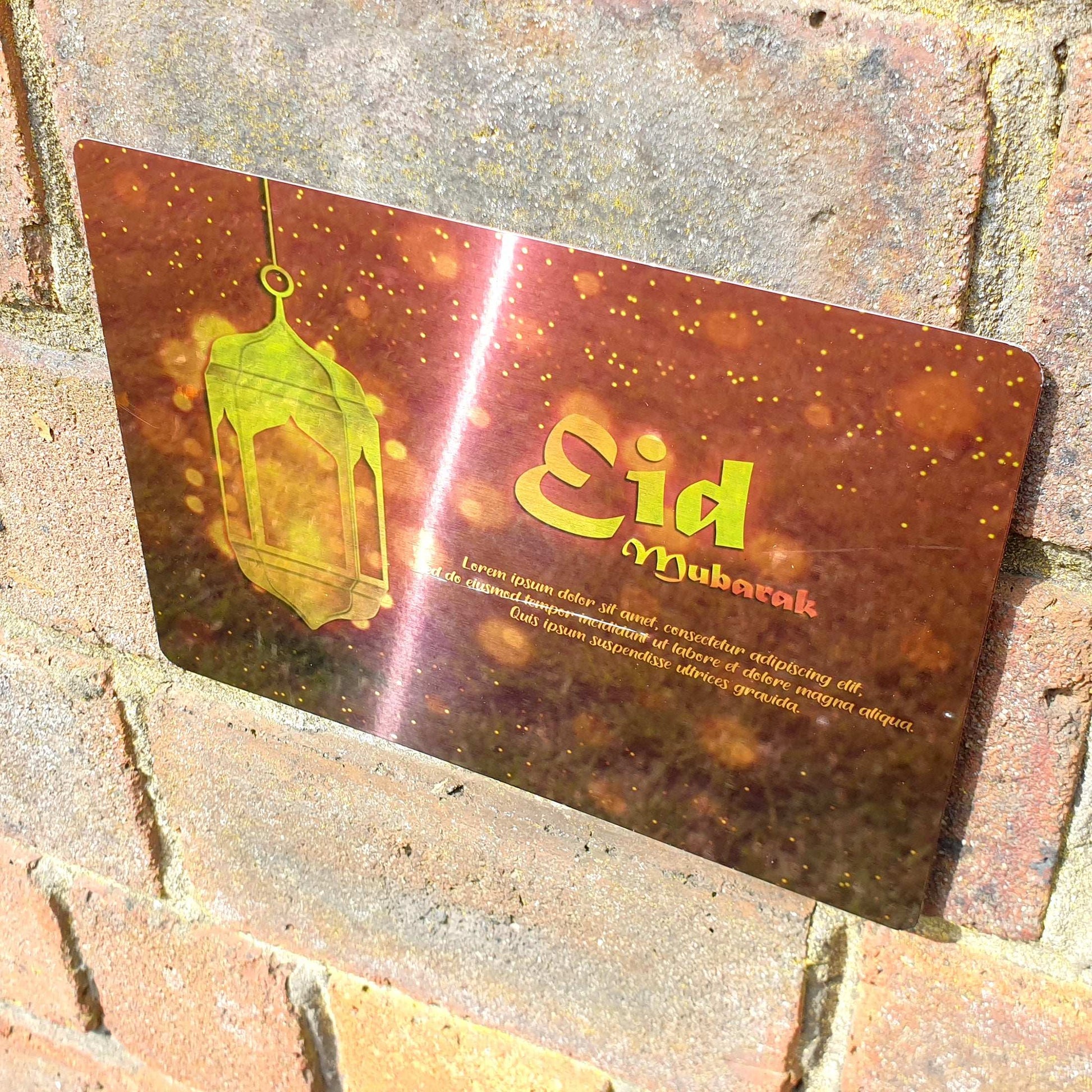 Personalised Eid Mubarak Mirror Metal Sign One Lantern Brick Red - Add Your Custom Text - shopquality4u