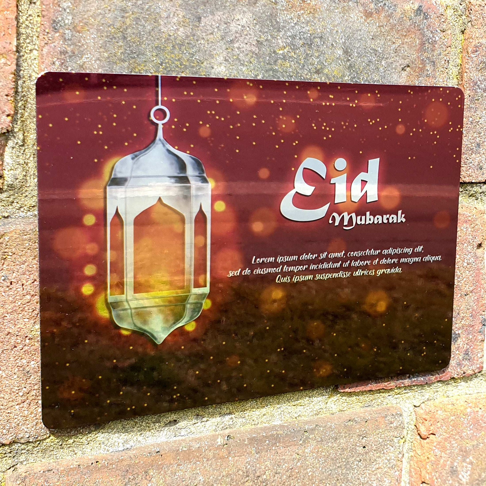 Personalised Eid Mubarak Mirror Metal Sign One Lantern Mirror - Add Your Custom Text - shopquality4u