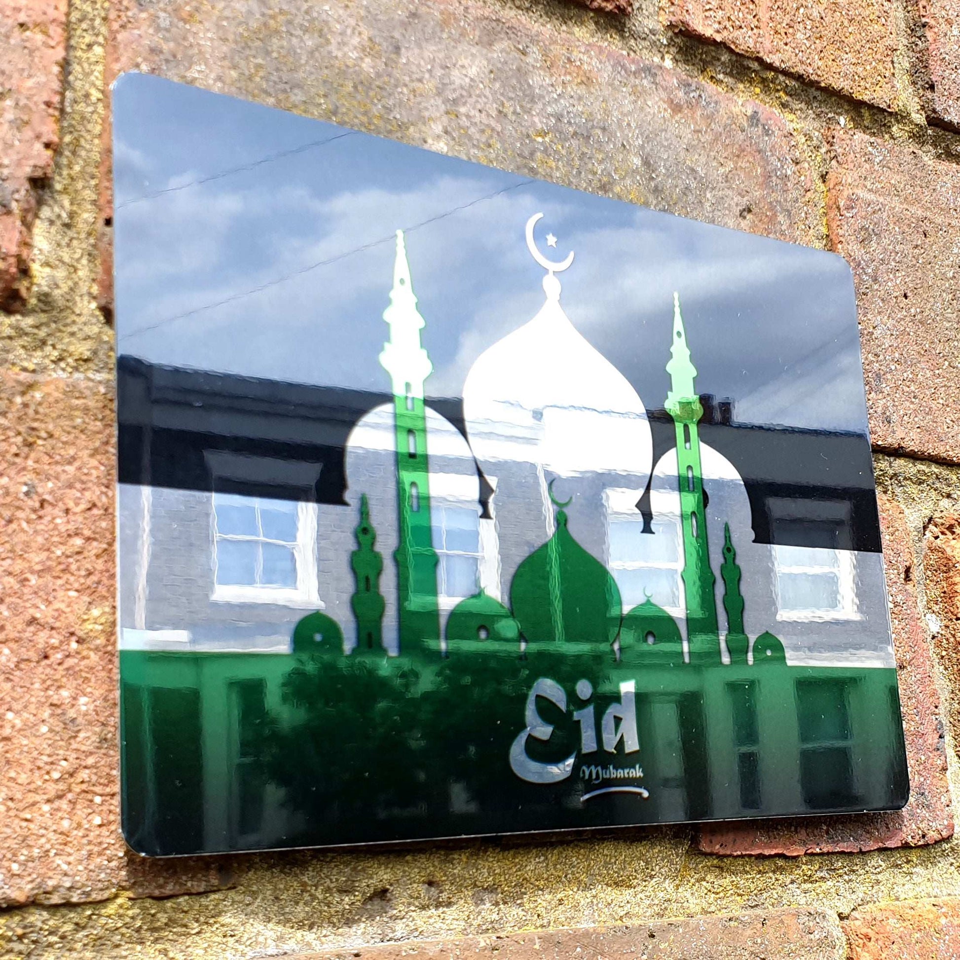 Eid Mubarak Mirror Metal Sign Green and Mirror Mosques - shopquality4u