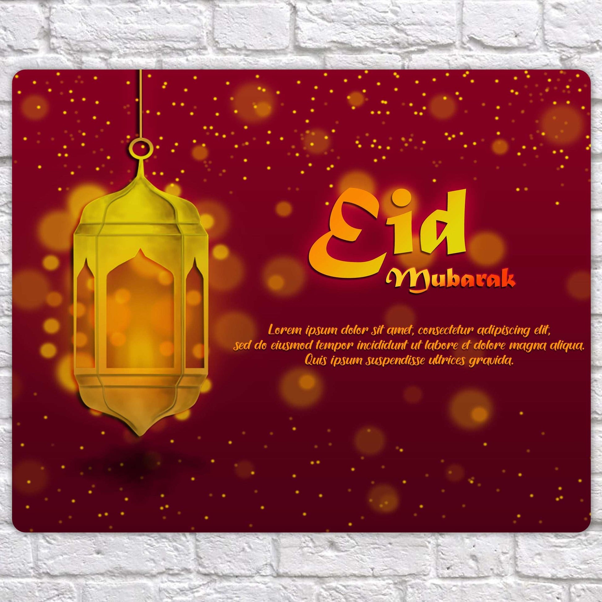 Personalised Eid Mubarak Mirror Metal Sign One Lantern Brick Red - Add Your Custom Text - shopquality4u