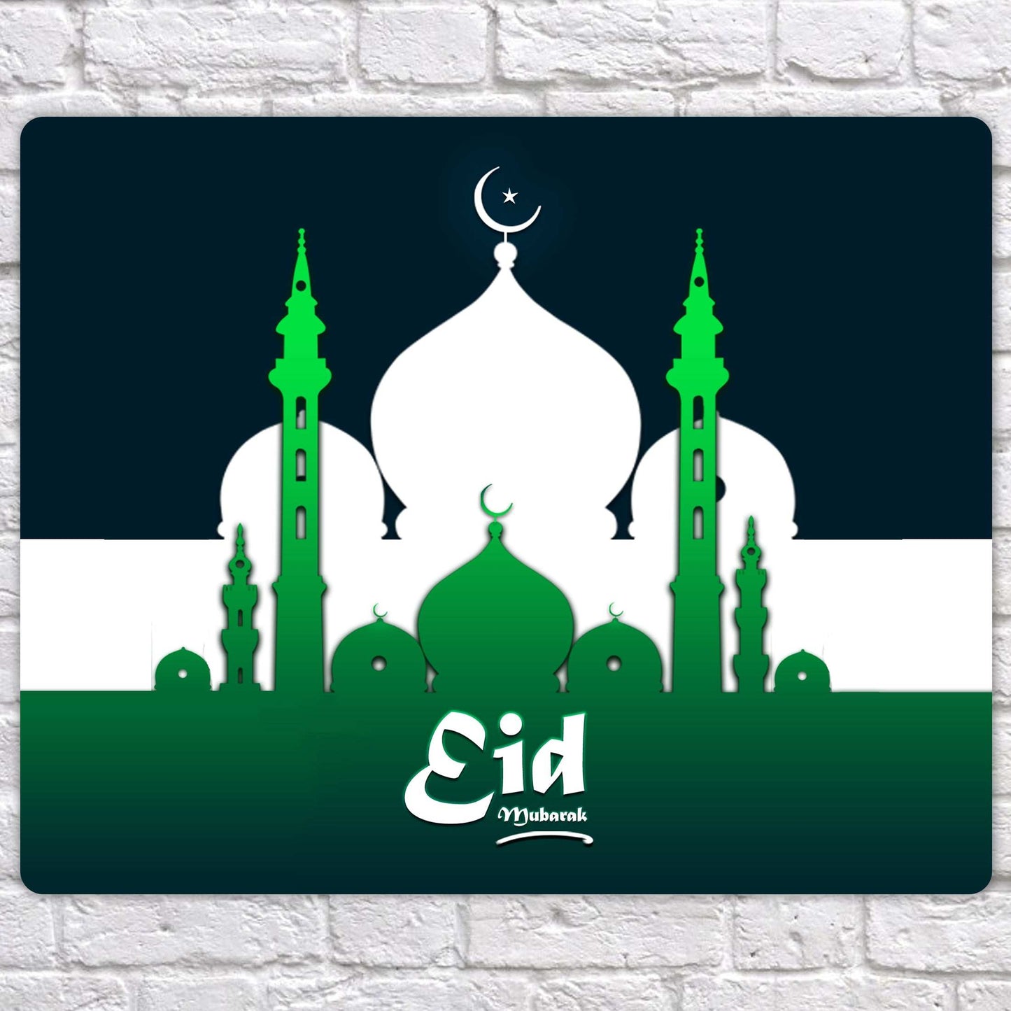Eid Mubarak Mirror Metal Sign Green and Mirror Mosques - shopquality4u