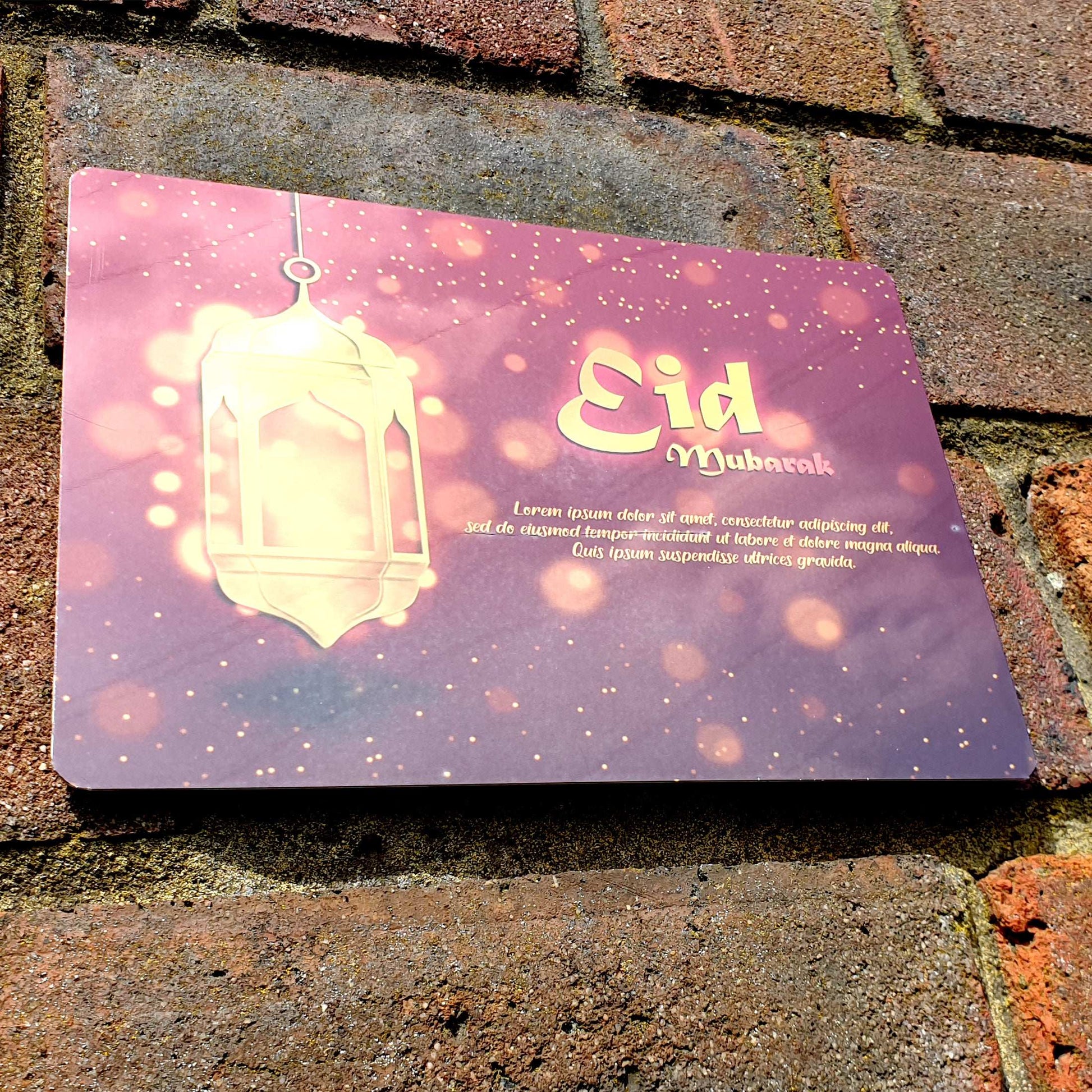Personalised Eid Mubarak Mirror Metal Sign One Lantern Brick Red - Add Your Custom Text - shopquality4u