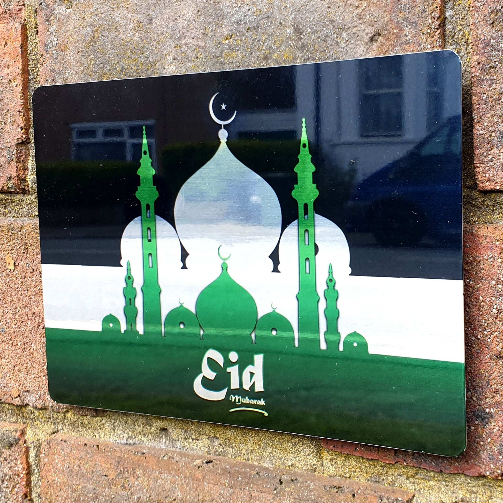 Eid Mubarak Mirror Metal Sign Green and Mirror Mosques - shopquality4u