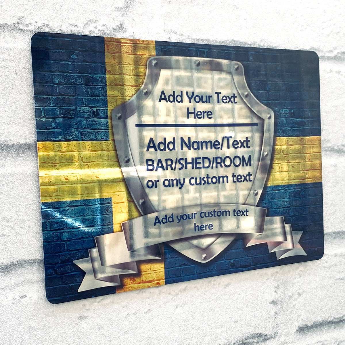 Swedish Flag Mirror Finish Sign - shopquality4u
