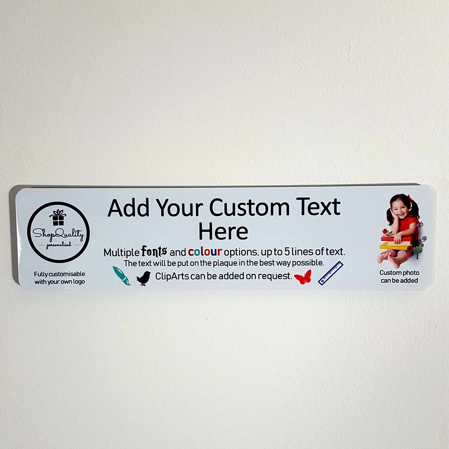 Full Customisable White Metal Plaque - Text + Pictures (20x5 cm, 7.8x2 inches) - shopquality4u