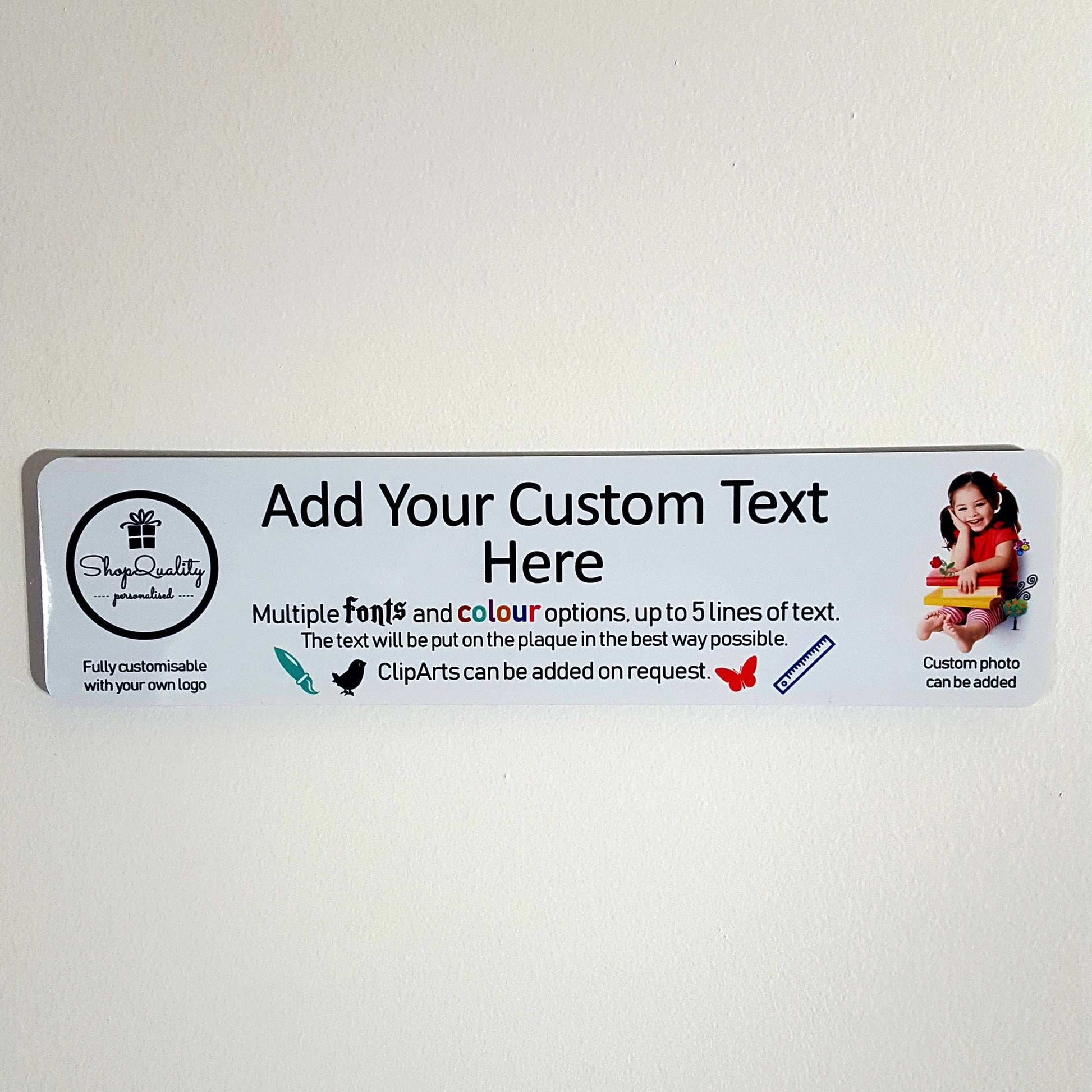 Full Customisable White Metal Plaque - Text + Pictures (20x5 cm, 7.8x2 inches) - shopquality4u